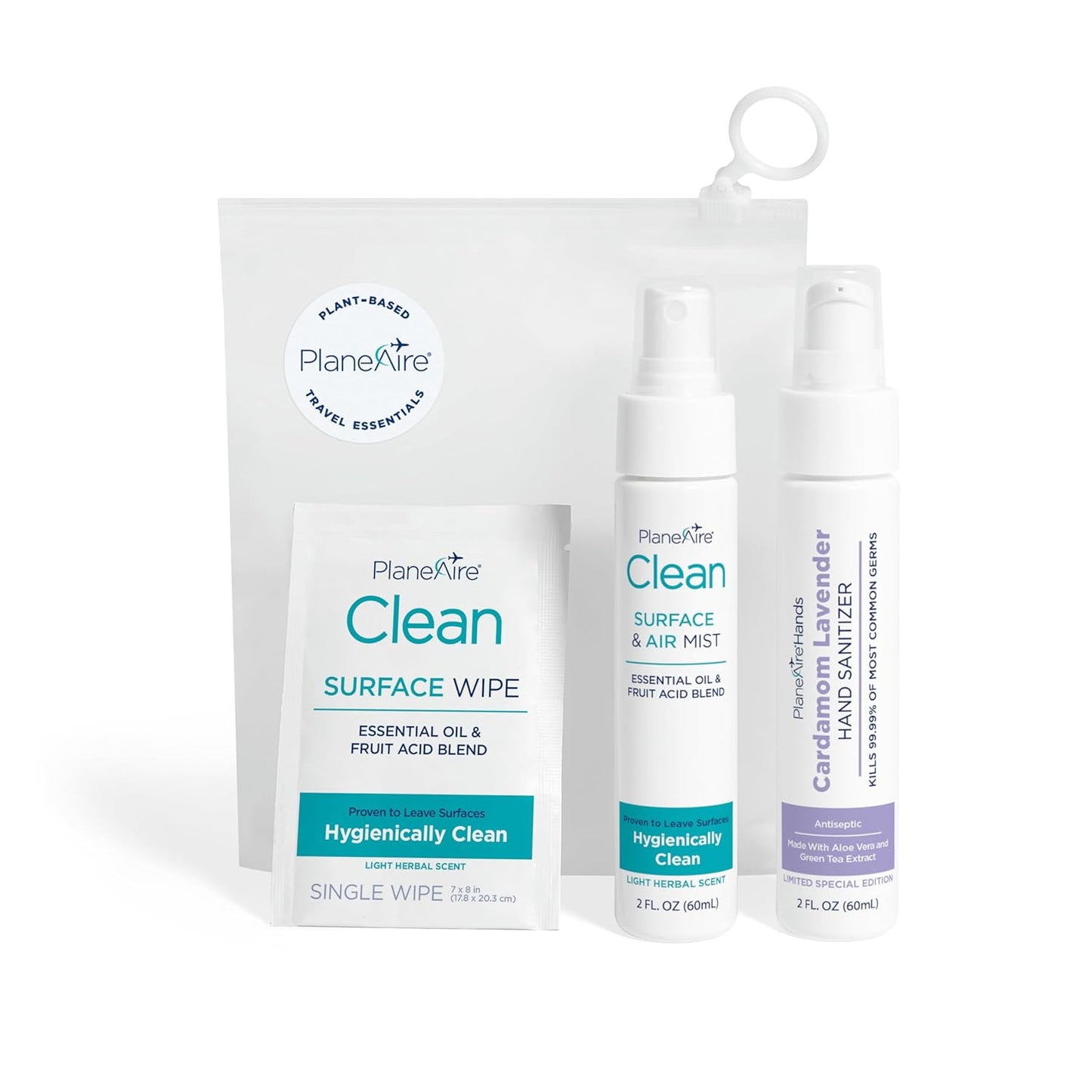 Travel Essentials | Hygiene Kit | Travel Toiletry Kit | Travel Size | Lotion Hand Sanitizer Cardamom Lavender Scent | Surface Wipes | Individual Travel Wipes | Surface Cleaner | With Essential Oils