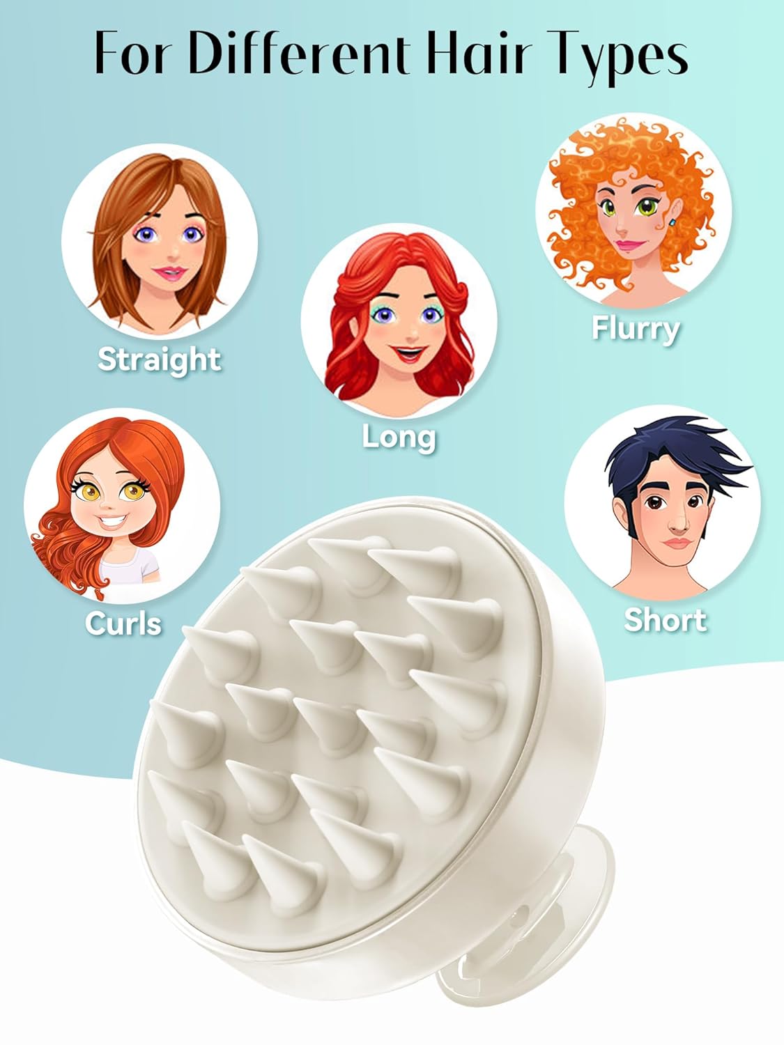 HEETA Scalp Massager Hair Growth, Soft Silicone Scalp Scrubber Shampoo Brush for Exfoliation, Dandruff Removal Head Massage Stress Relax, Wet & Dry Use for Thick Thin Curly Hair Care, Beige