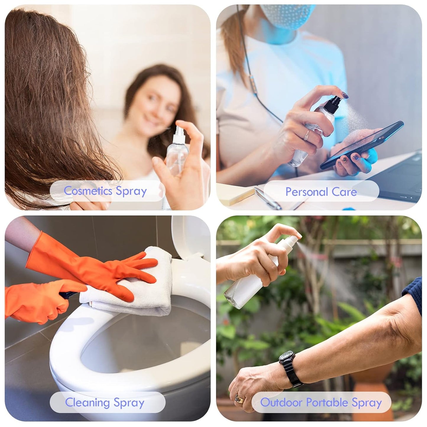 Eccliy 32 Pcs 8 oz Spray Bottles Fine Mist Cleaning Bottles Clear Empty Plastic Travel Sprayer Refillable Sprayer with Cap for Cleaning Solutions Oils Travel Perfumes(Mix,Clear)