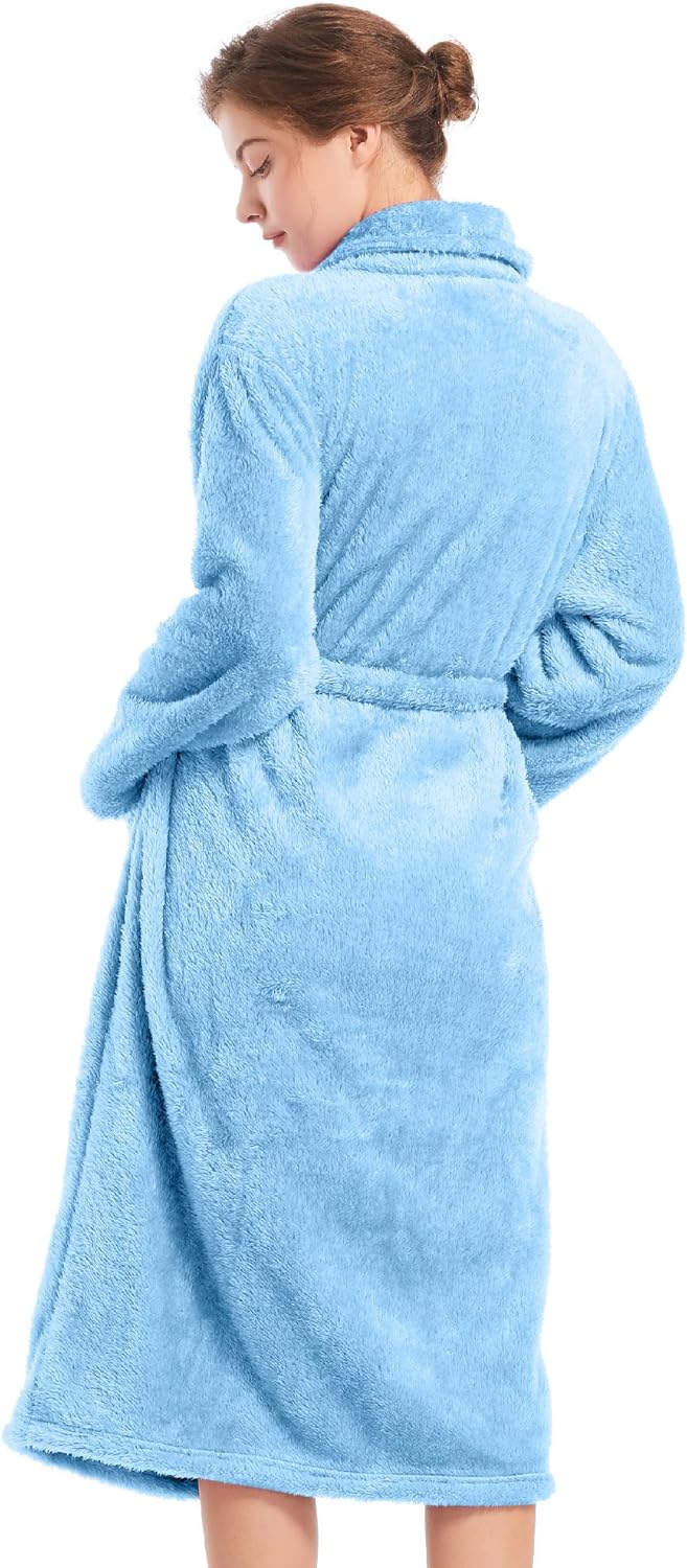 Inner Wish Womens Plush Fleece Robe, Cozy Warm Bathrobe Fuzzy Female Spa Robe With Pockets