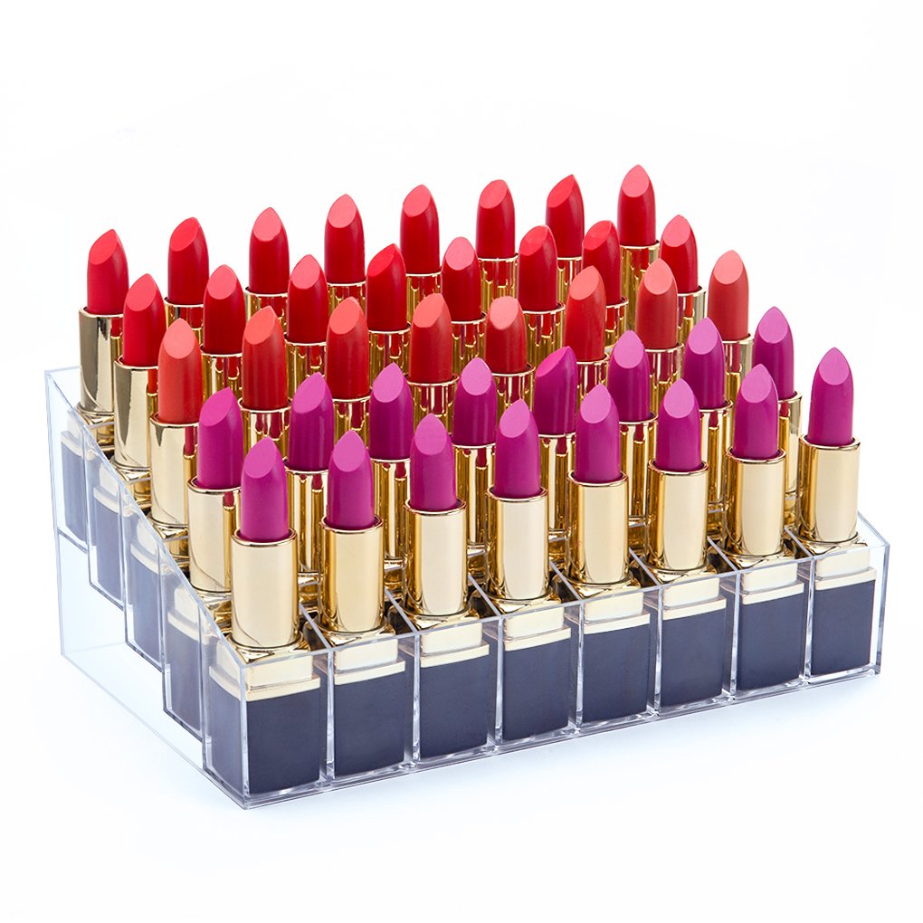 Benbilry Acrylic Lipstick Organizer, 40 Slot Display Rack - 8 x 5 Arrangement, Holds Lipstick, Brushes, Bottles & More