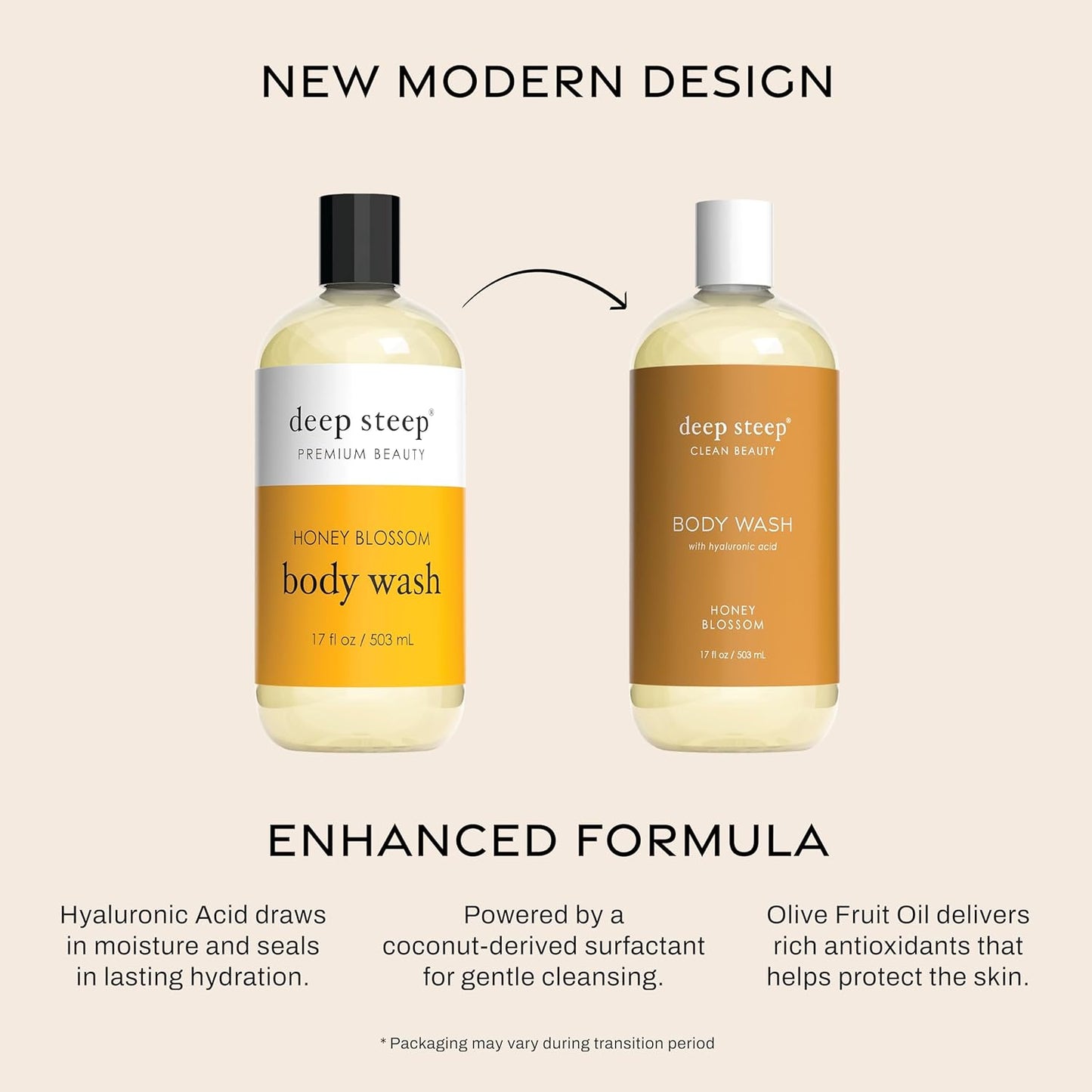 Deep Steep Body Wash, Honey Blossom, 17 oz – Hydrating Shower Gel with Hyaluronic Acid, Shea Butter, Aloe Vera & Argan Oil – Vegan, Clean Beauty, Clean & Refreshed Skin