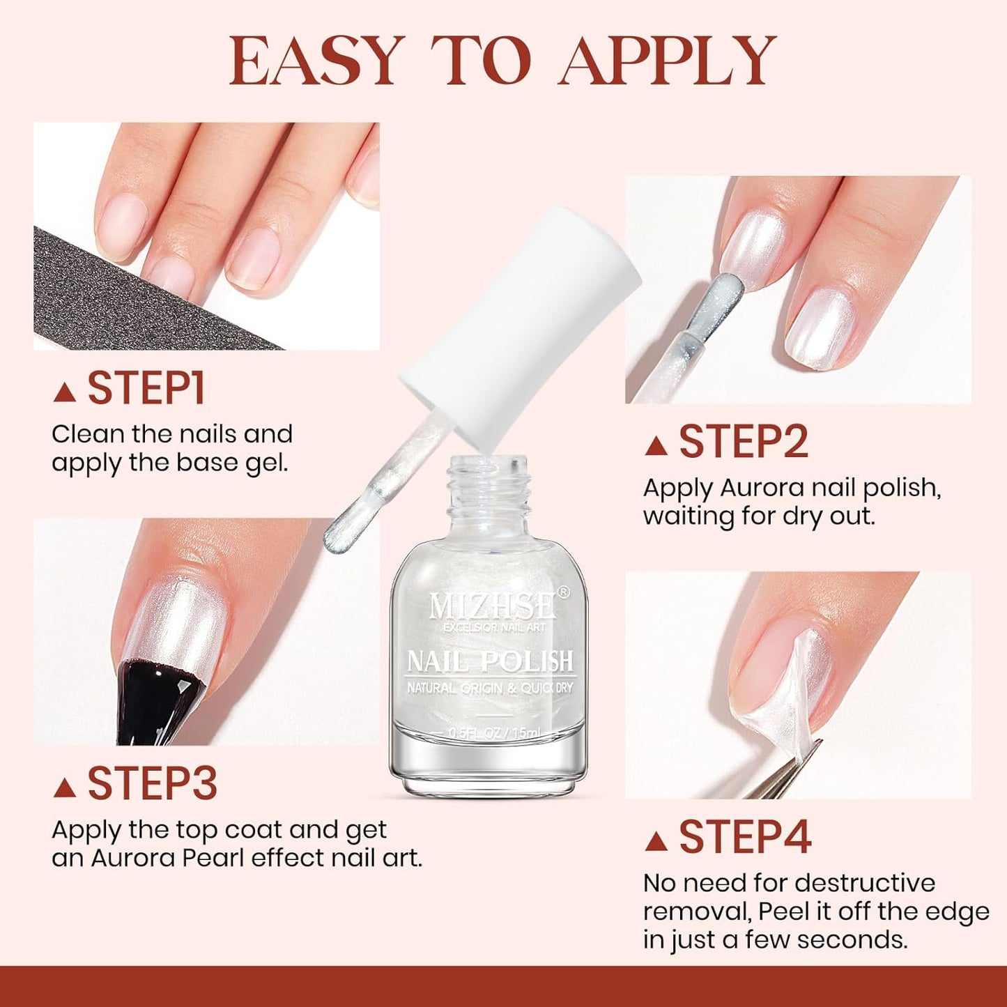 MIZHSE Mermaid Pearl Nail Polish: 15ml Aurora Milky White Effect, Glossy Long Lasting, DIY Nail Gift Spree