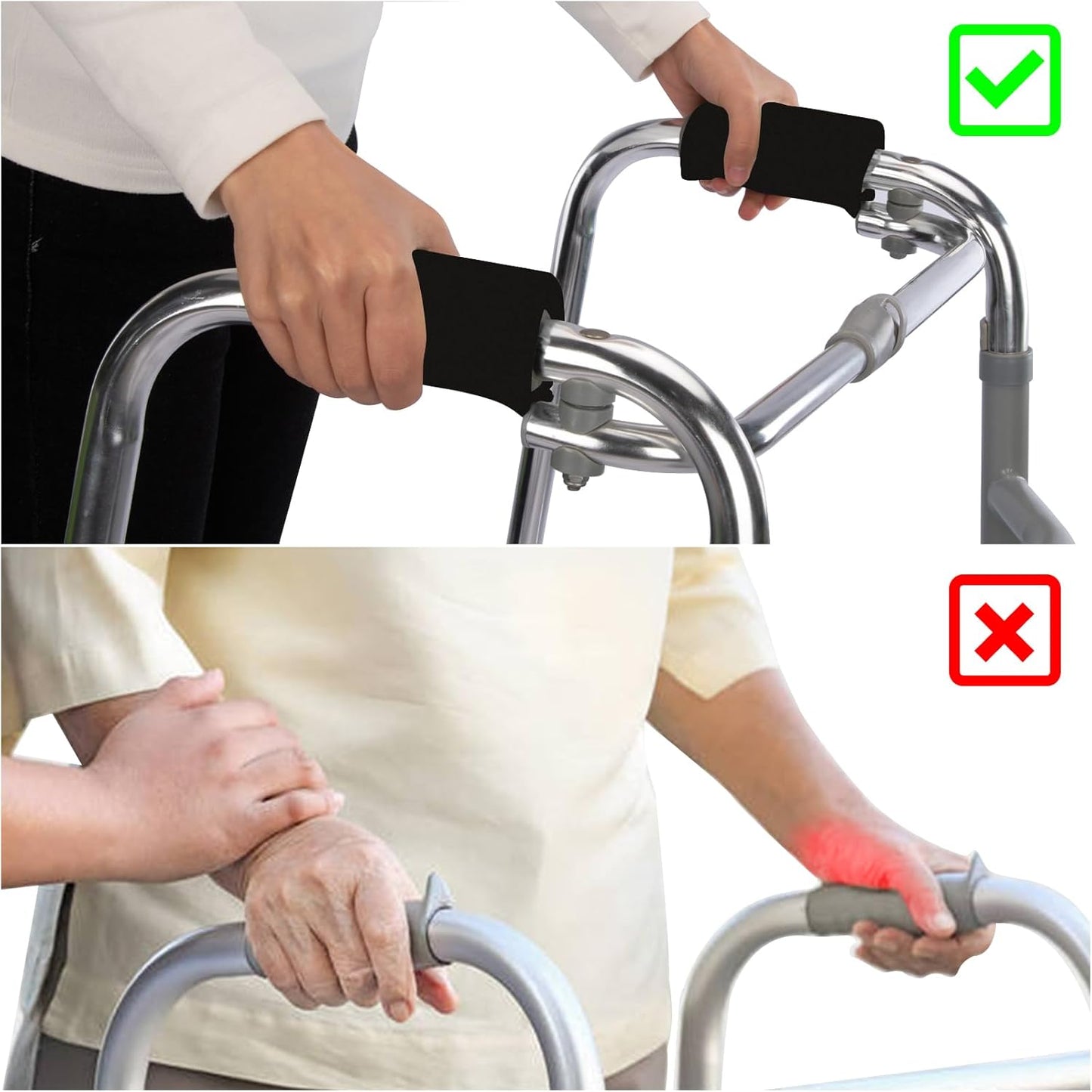 Universal Walker Hand Grip Padded Covers Non-Slip Cushion Foam for Folding Wheelchair Rollator Crutch Handle Pads 2-Pack Black