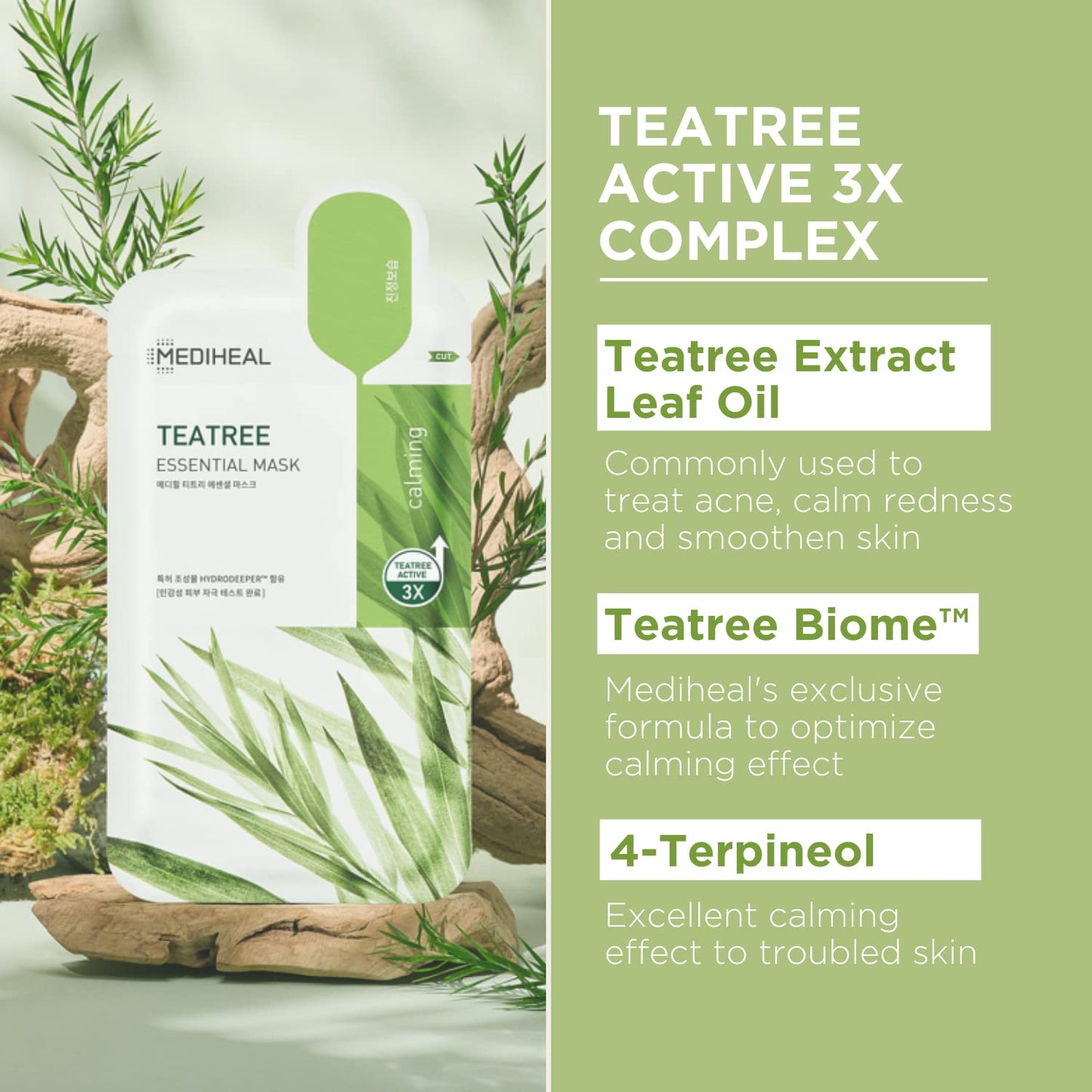 Mediheal Official [Korea's No 1 Sheet Mask] - Tea Tree Essential Blemish Control Mask JUMBO Pack | 30 Masks, 3 x 10 Packs Skin Soothing & Sebum Control Sensitive Oily Korean skin care set