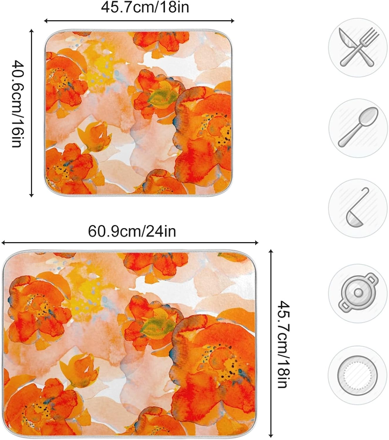 Corn Poppy Orange Flower Microfiber Dish Drying Mat 18'' x 24'' for Kitchen Counter Drying Pad Dish Drainer Mats Absorbent Dish Draining Mat Extra Large