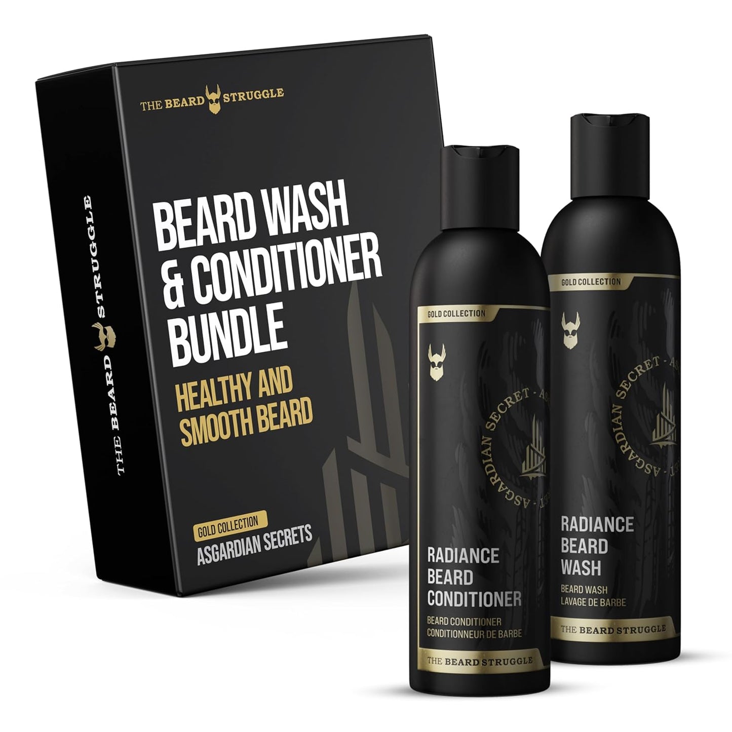 The Beard Struggle - Radiance Beard Wash & Conditioner Bundle - Gold Collection - Pack of 2, Asgardian Secret - Nourish, Cleanse, Softens, & Strengthens Beard - Beard Wash and Conditioner for Men