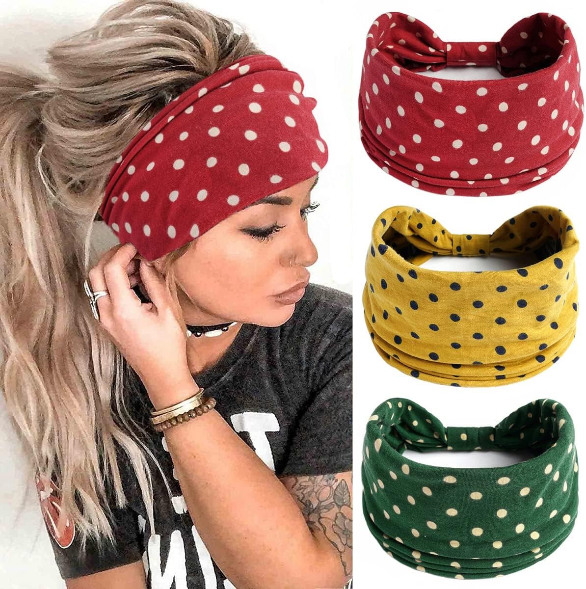 K-Elewon 3 Pack Women Wide Elastic Head Wrap Headband Sports yoga Hair Band