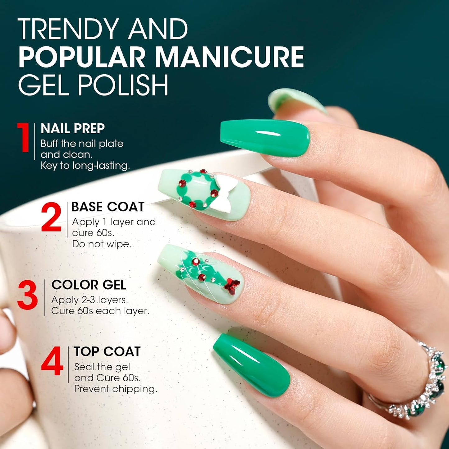 GELLEN Green Jelly Gel Nail Polish, Sheer Emerald Jade Glass Ice UV Light Gel Polish, Transparent, No Wipe, Soak Off, for Women Girls Manicure Salon Home