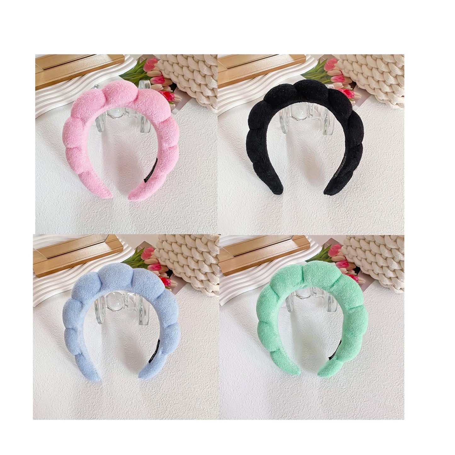 Spa Headbands for Washing Face Makeup Skin Care Headband Women Bubble Facial Beauty Headbands Puffy Shower Towel Band Hair Headband
