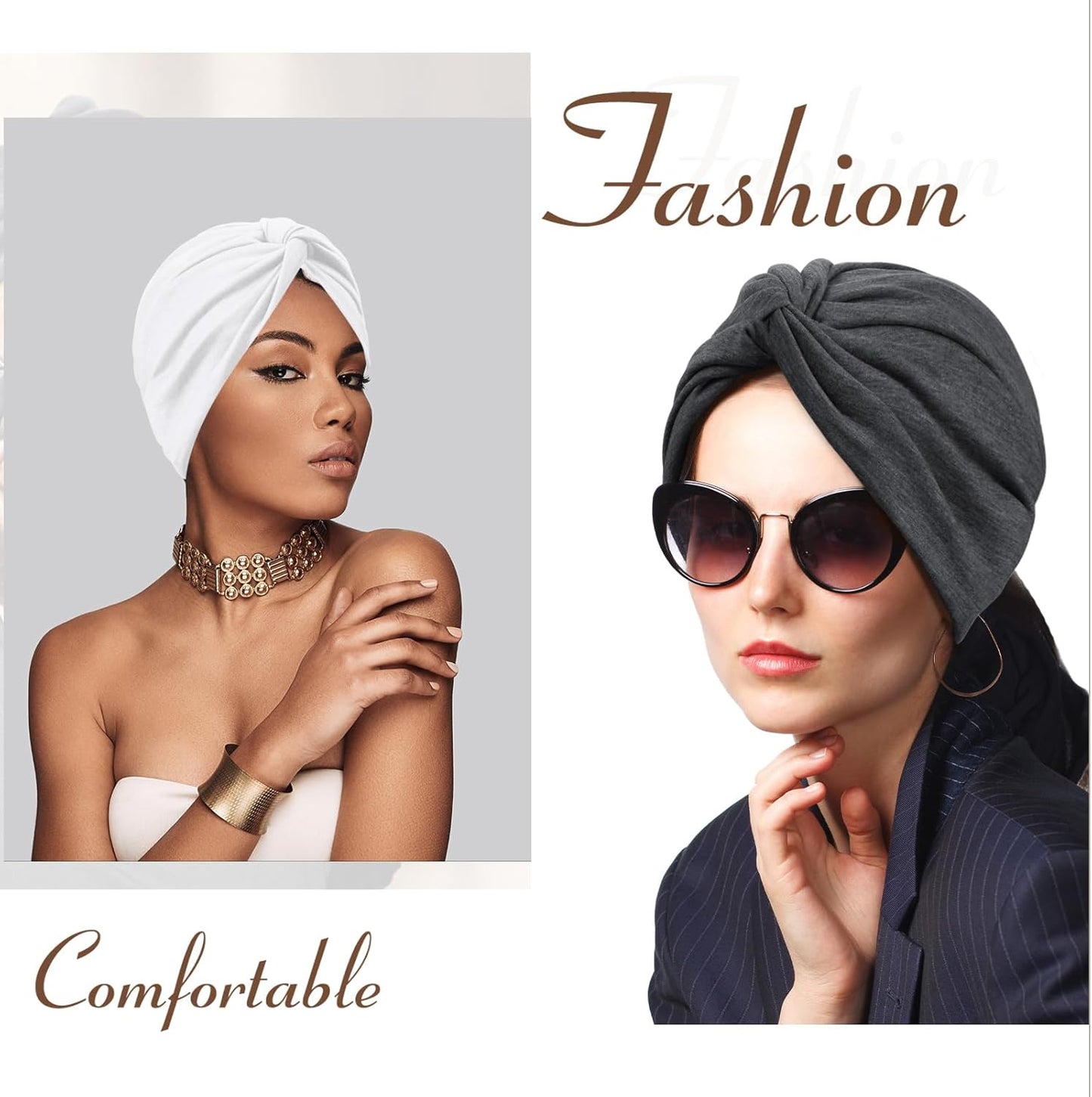 SATINIOR 4 Pieces Turbans for Women Soft Pre Tied Knot Fashion Pleated Cancer Turban Cap Chemo Headwrap Sleep Hat, 4 Colors