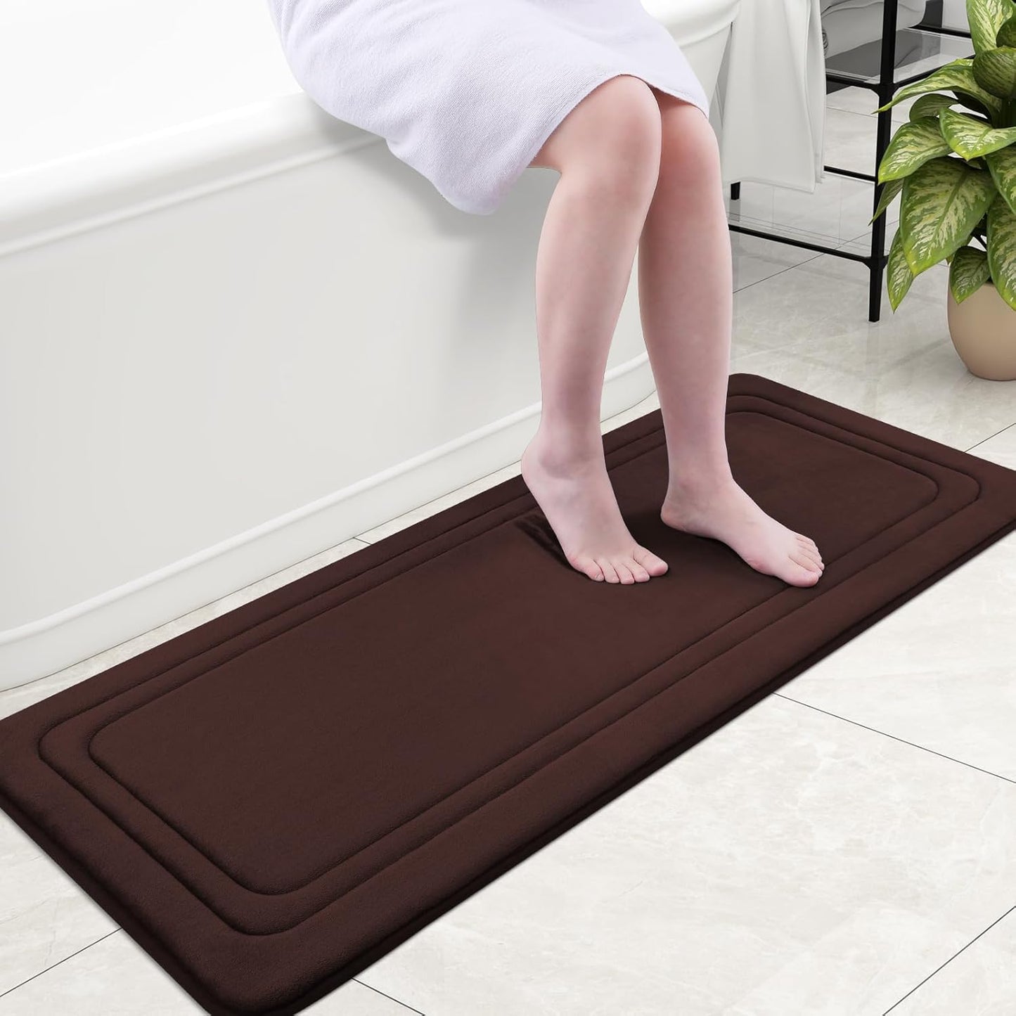 Grandaily Memory Foam Bath Mat Rug 47x20, Ultra Soft, Non-Slip and Absorbent Bathroom Rugs, Machine Wash Dry, Comfortable Bath Carpet for Bathroom Floor, Tub and Shower, Brown