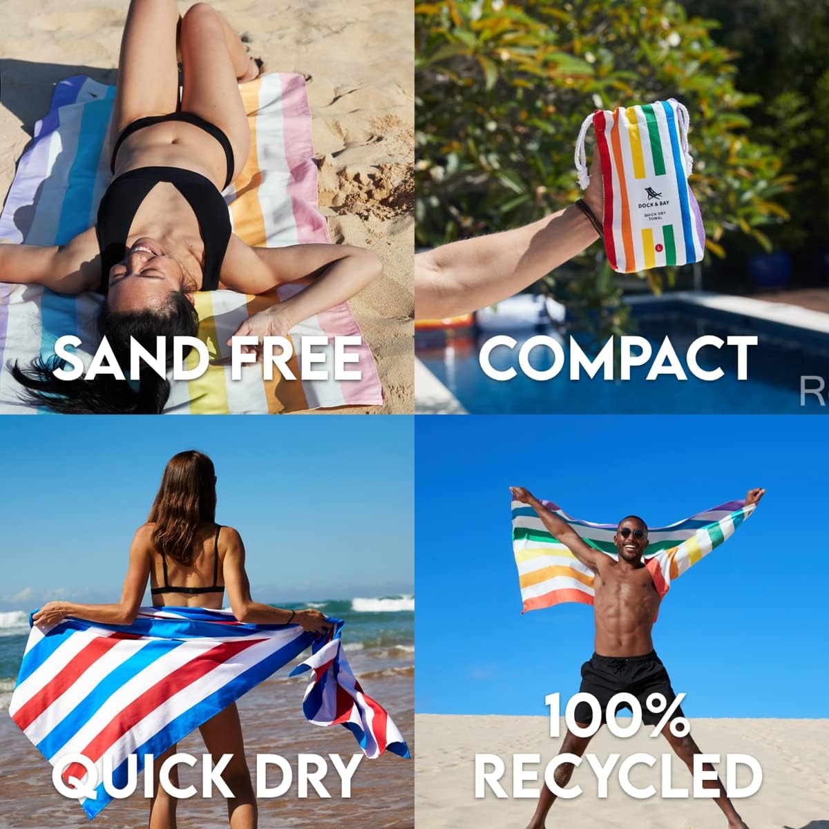Dock & Bay Beach Towel - Quick Dry, Sand Free - Compact, Lightweight - 100% Recycled - Includes Bag - Summer - Unicorn Waves - Extra Large (200x90cm, 78x35)