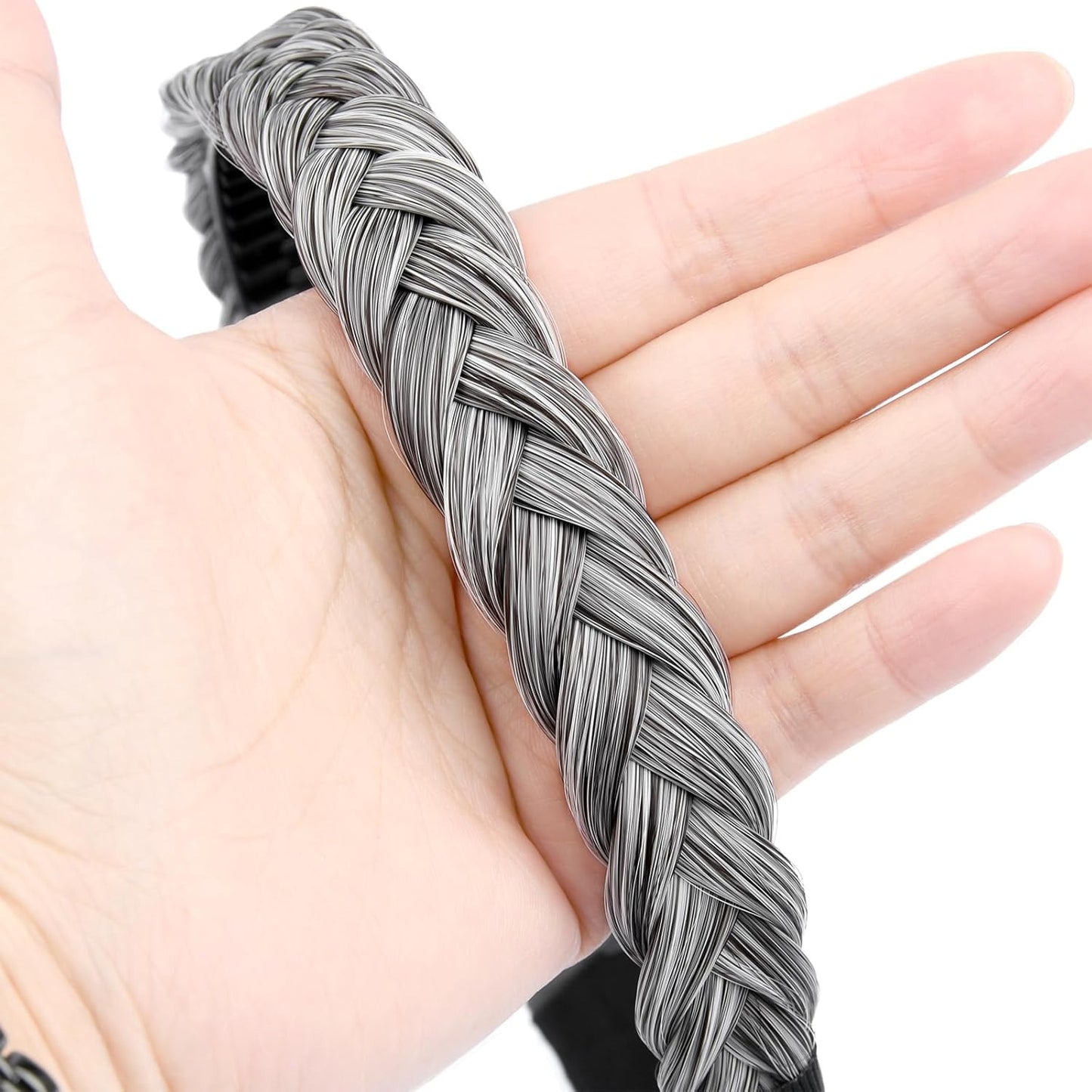 DIGUAN Width 0.9 inches Synthetic Hair Plaited Headband Braid With Teeth Hair Band Accessories for Women Girl (Salt/Pepper)