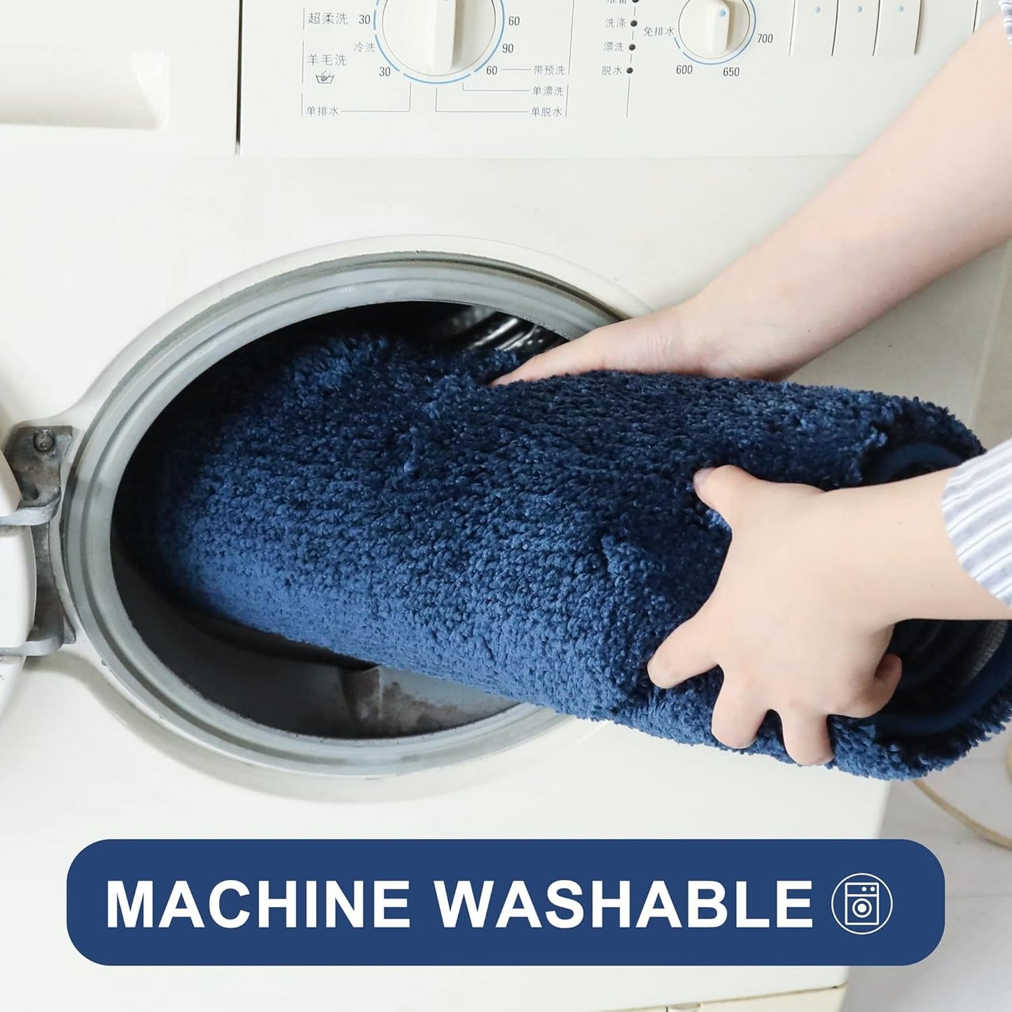 COSY HOMEER Bath Rugs for Bathroom Extra Thick- Anti-Slip Bath Mats Soft Plush Yarn Shaggy 100% Strong Mirco Polyeste Mat Living Room Bedroom Mat Floor Water Absorbent(Navy,20x32 - Inches)