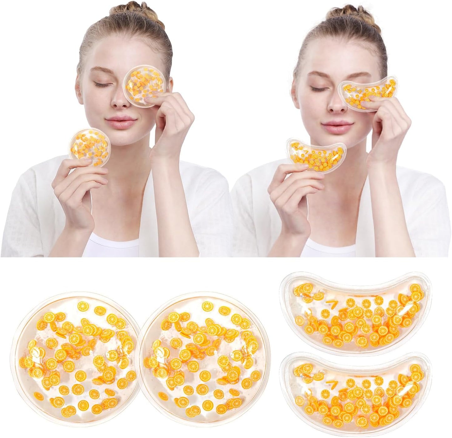 4PCS Gel Eye Ice Pack Set, Cold & Hot Compress, Reusable Cooling Gel Pads for Strain Relief, Relaxation, SPA and Sleep (4 Oranges-2)