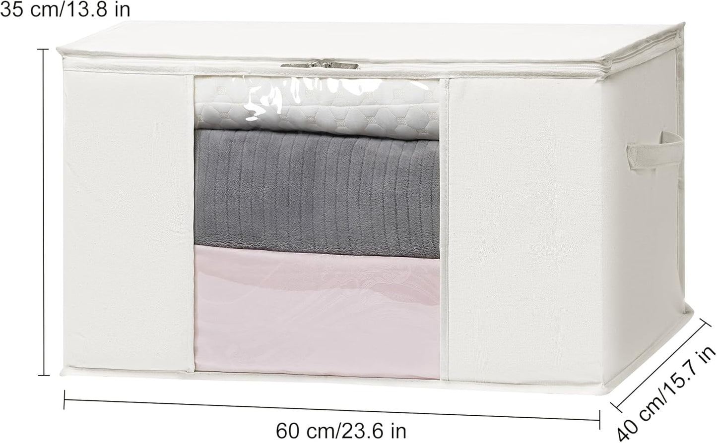 TYEERS Large Storage Bags with Zipper and Clear Window, Cotton Blended Fabric Storage Containers for Seasonal Clothes and Bedding, 23.6x15.7x13.8 Inches, 8-Pack, Beige