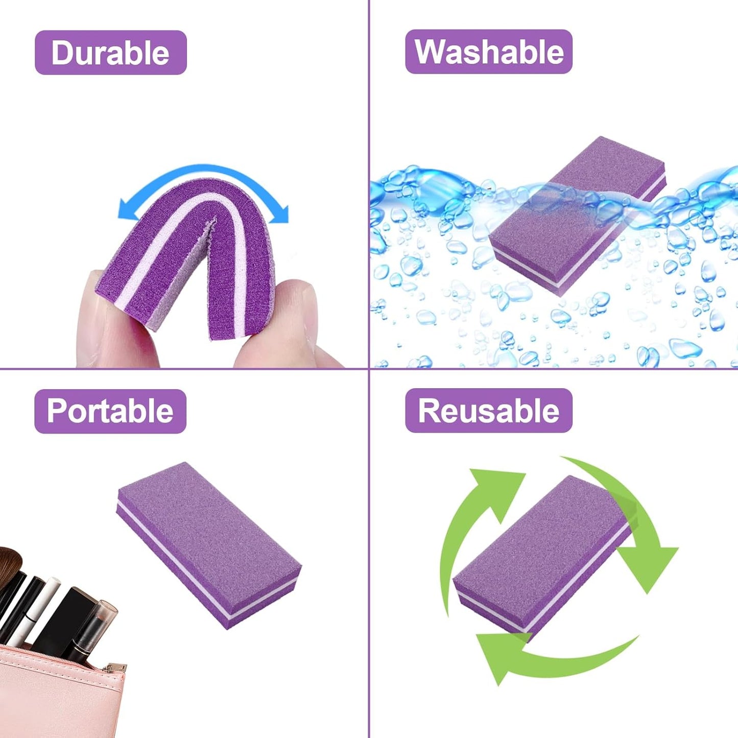 Nail Buffers (60 Pack), Buffer Block Nail File for Acrylic Nails and Natural Nails, 100/180 Grit Small Nail Buffer Block Bulk Buffing Blocks for Nail Buff Professional Manicure File Blocks Set Purple