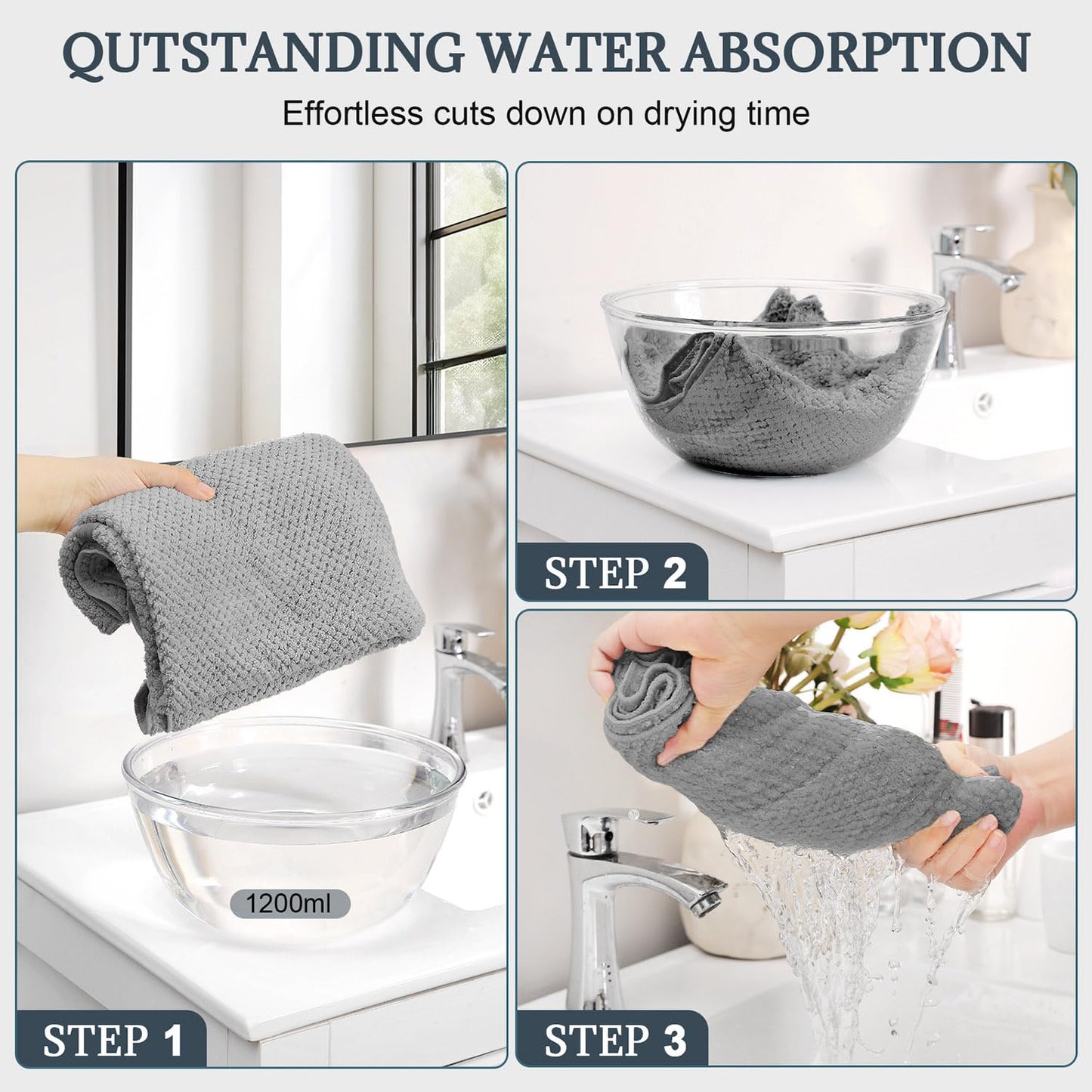 BEoffer 2 Pack Microfiber Hair Towel - 41 x 24 inches Super Soft, Absorbent, Fast Drying Without Frizz Hair Towel Wrap for Women Long, Thick, Curly Hair - Hair Turbans with Elastic Strap