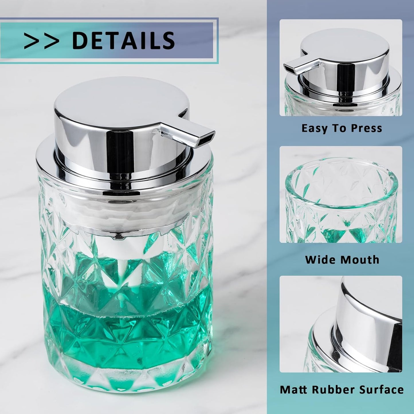 Bathroom Glass Soap Dispenser with Durable Rust-Proof Plastic Foam Pump Hand Lotion Dispenser Antislip Shampoo Kitchen 10oz 2 Pack