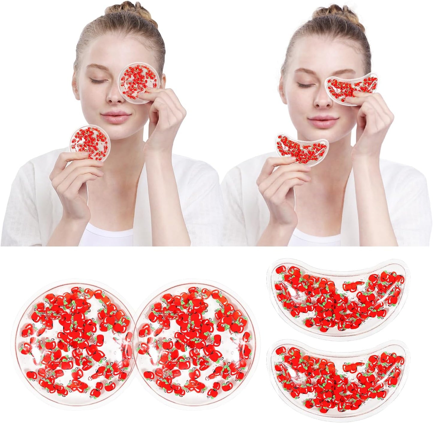 4PCS Gel Eye Ice Pack Set, Cold & Hot Compress, Reusable Cooling Gel Pads for Strain Relief, Relaxation, SPA and Sleep (4 Apples)