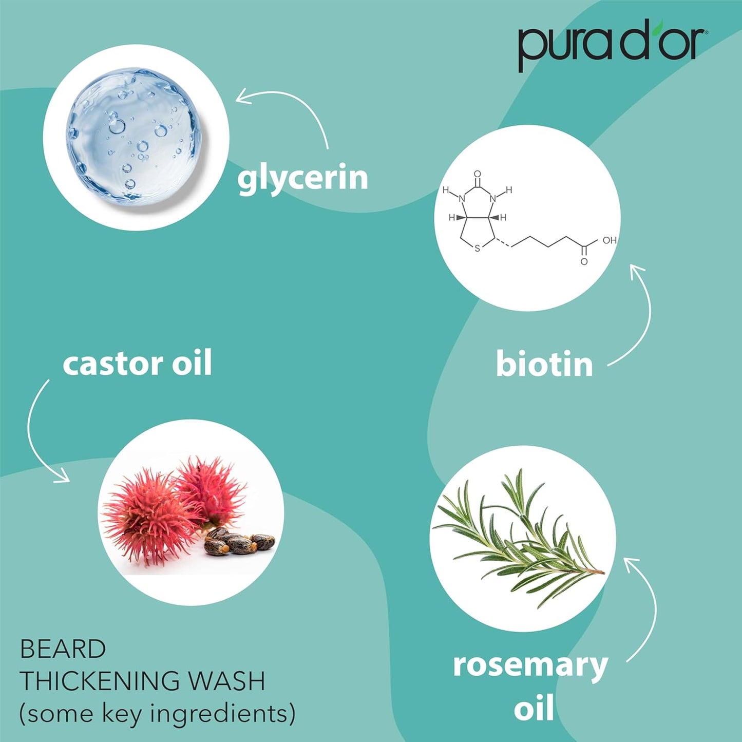 PURA D'OR 8 Oz Thickening Beard Wash - Biotin & Castor Oil Formula with Rosemary - Helps Enhance Moisture, Thickness & Shine, Helps Reduces Dryness & Breakage - For Men