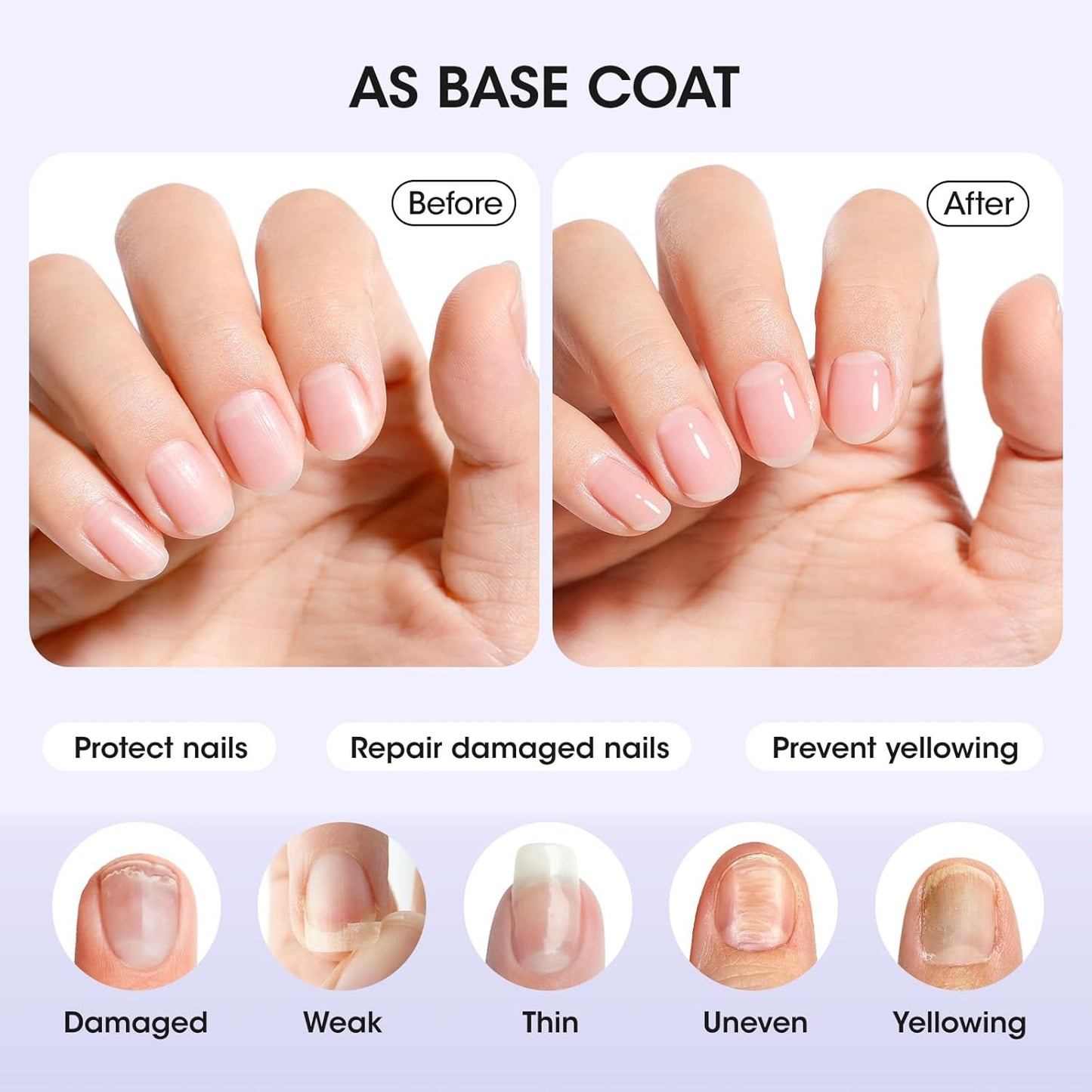 GELLEN 3-In-1 Clear Nail Polish Base Top Coat, Nail Strengthener Growth, Breathable Nail Polish, Treatment For Damaged Dry Nails, Keratin & Vit E, Air Dry, Hema Free, Non-toxic, Anti-yellowing