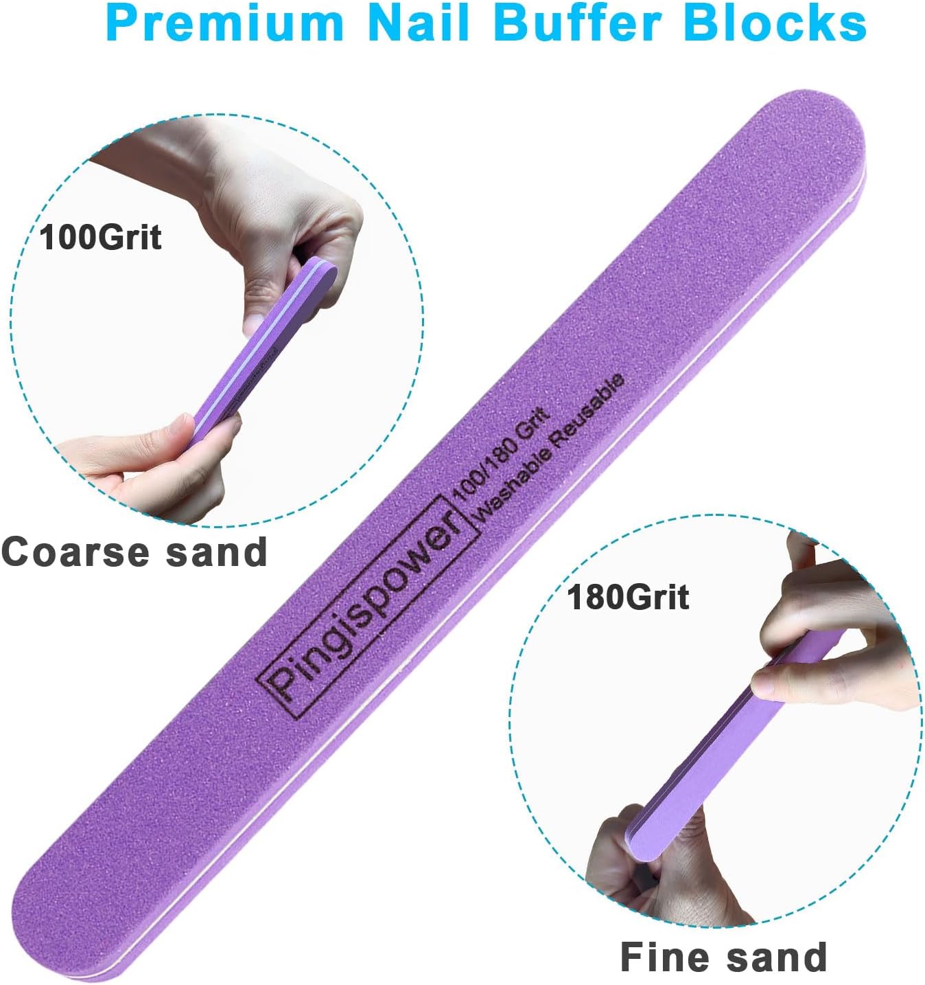 Nail File, 10PCS Professional Metal Nail Files and Buffers Block (100/180 Grit) for Natural Nails, Double Sided Washable & Reusable Manicure Kit for Women, Home & Salon Travel