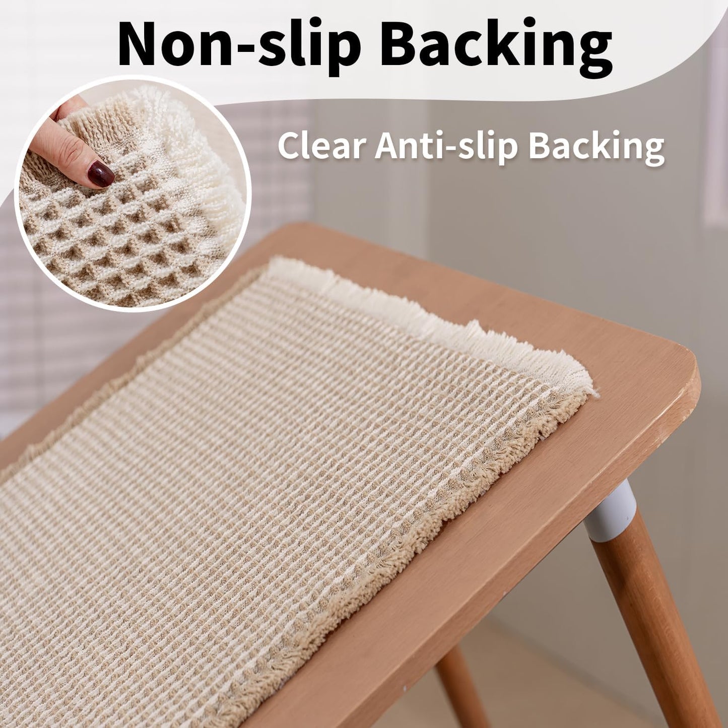 Waffle Bath Mat - Boho Bathroom Rugs Non Slip Washable, Super Absorbent & Quick Dry, Soft Bath Mat Farmhouse Bathroom Decor, 24'' x 36'', Khaki and White