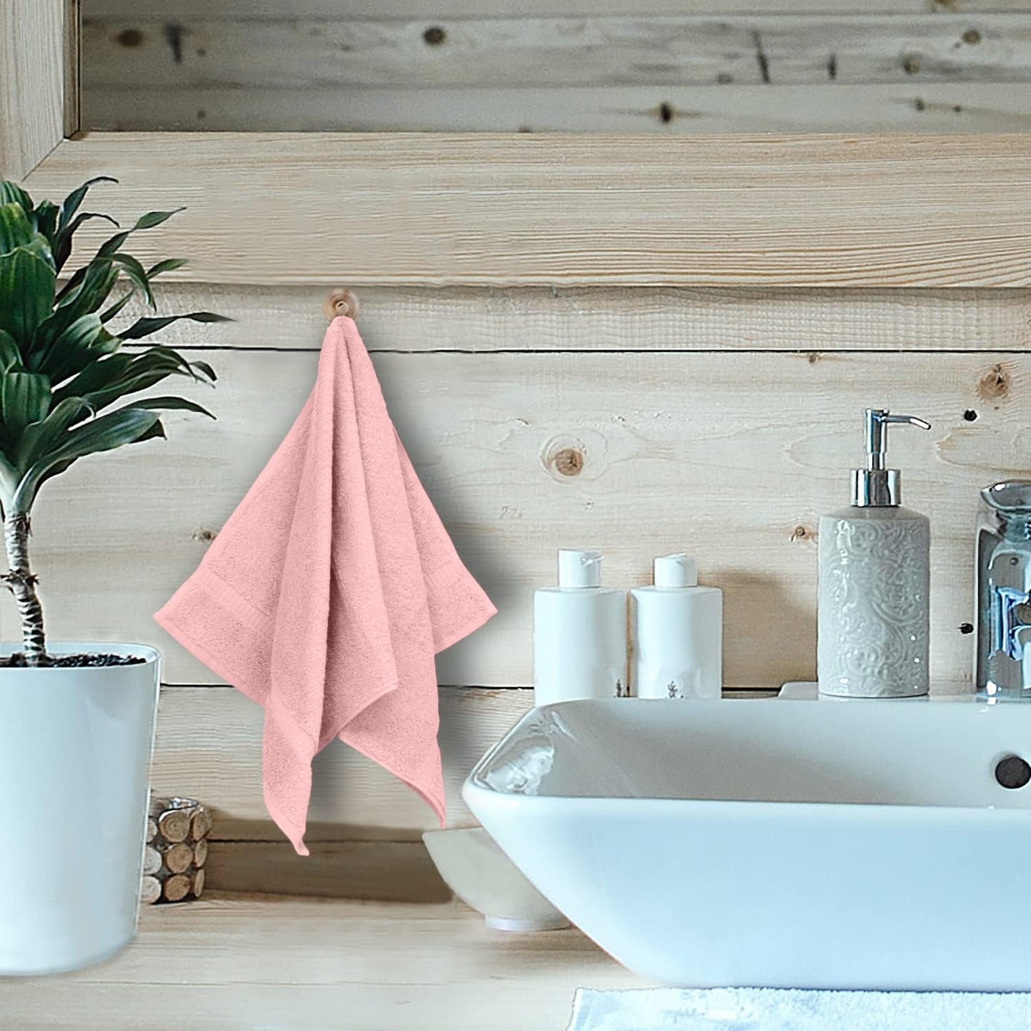 Monogrammed Hand Towel, Personalized Initial Gift, Extra Absorbent 100% Turkish Cotton - Soft Terry Finish - Set of 2 - Black Block Initial D - Embroidered on Pink Towels