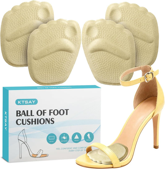 Metatarsal Pads Women, Gel Ball of Foot Cushions for Pain Relief in Shoes, Non-Slip Heel Inserts, One Size Fits All (2 Pair, Beige)