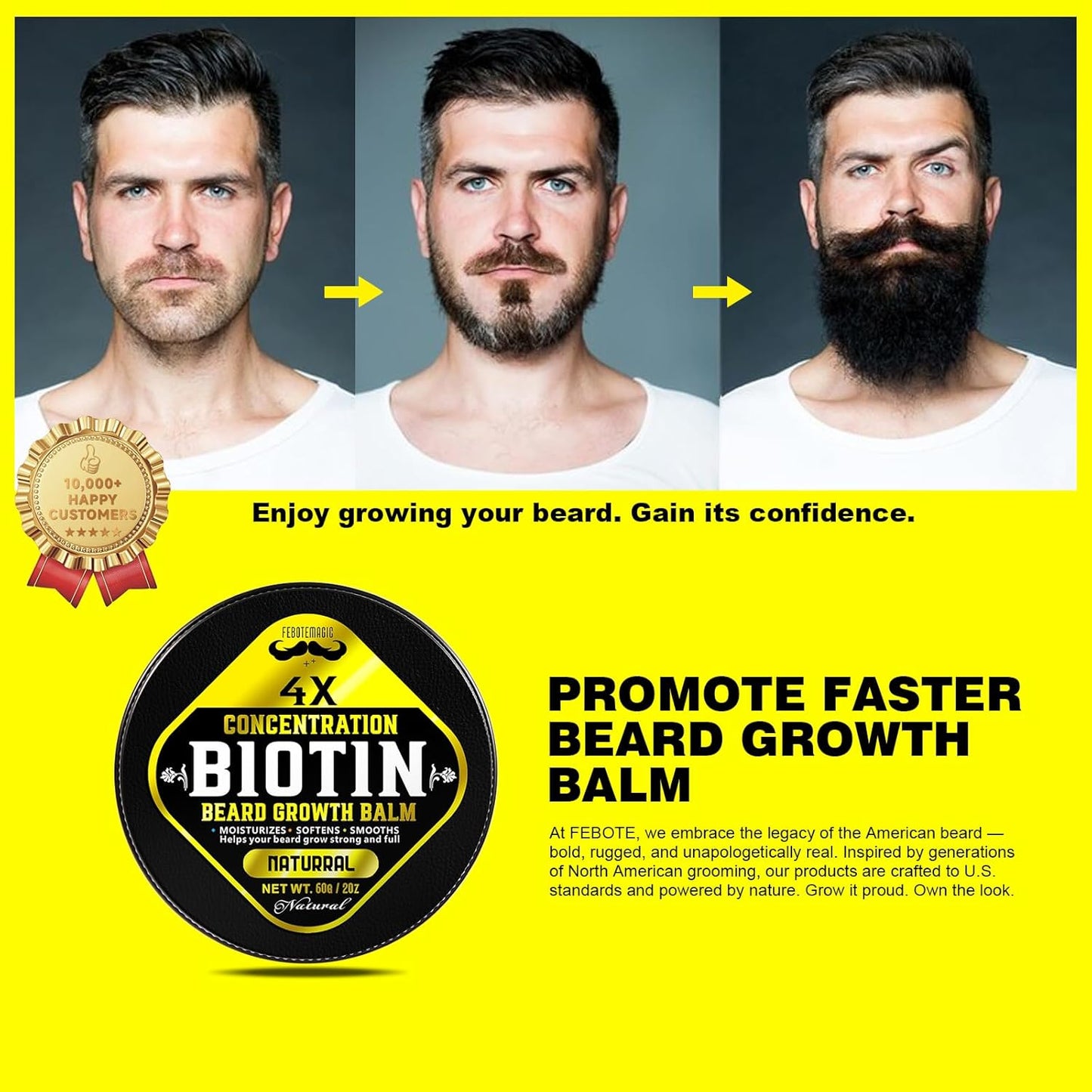 Biotin Beard Growth Balm for Men – Conditioning & Thickening Balm with Castor, Shea & Jojoba Oils – Non-Greasy, Softens & Nourishes for Fuller, Thicker Facial Hair – Unscented – 2 oz