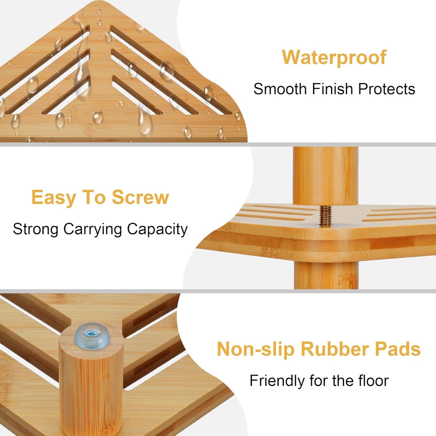 Bamboo Corner Shower Stool for Inside Shower Shaving Legs, Waterproof Bathroom Bench Seat with Storage Shelf for Small Spaces, Foot Rest, Bath Seat
