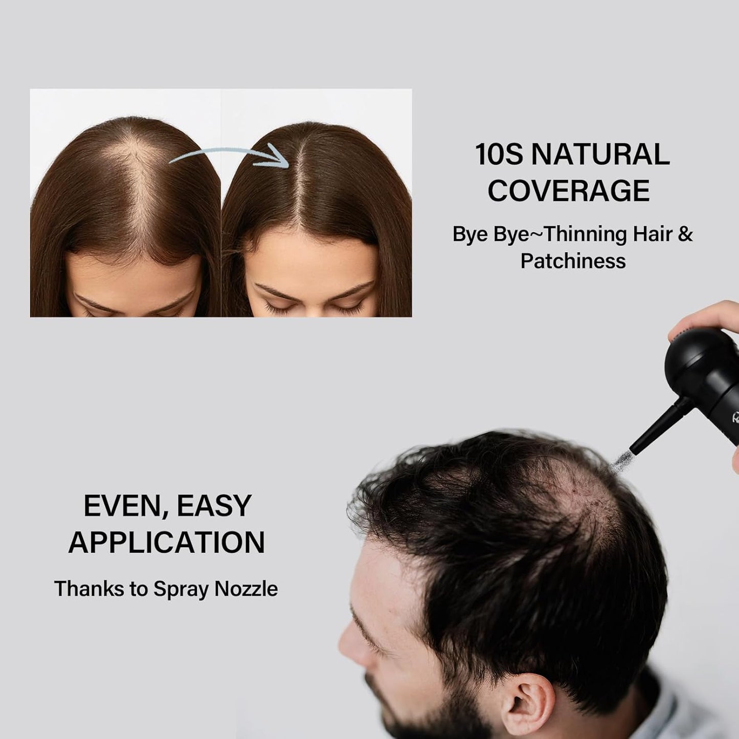 Hair Building Fibers for Thinning Hair for Men Women, 2-in-1 Kit- Enhancements Barber Spray, Thicker Fuller Hair Beard & Hairlines Instantly with Spray Applicator Nozzle, Natural Formula (Black)