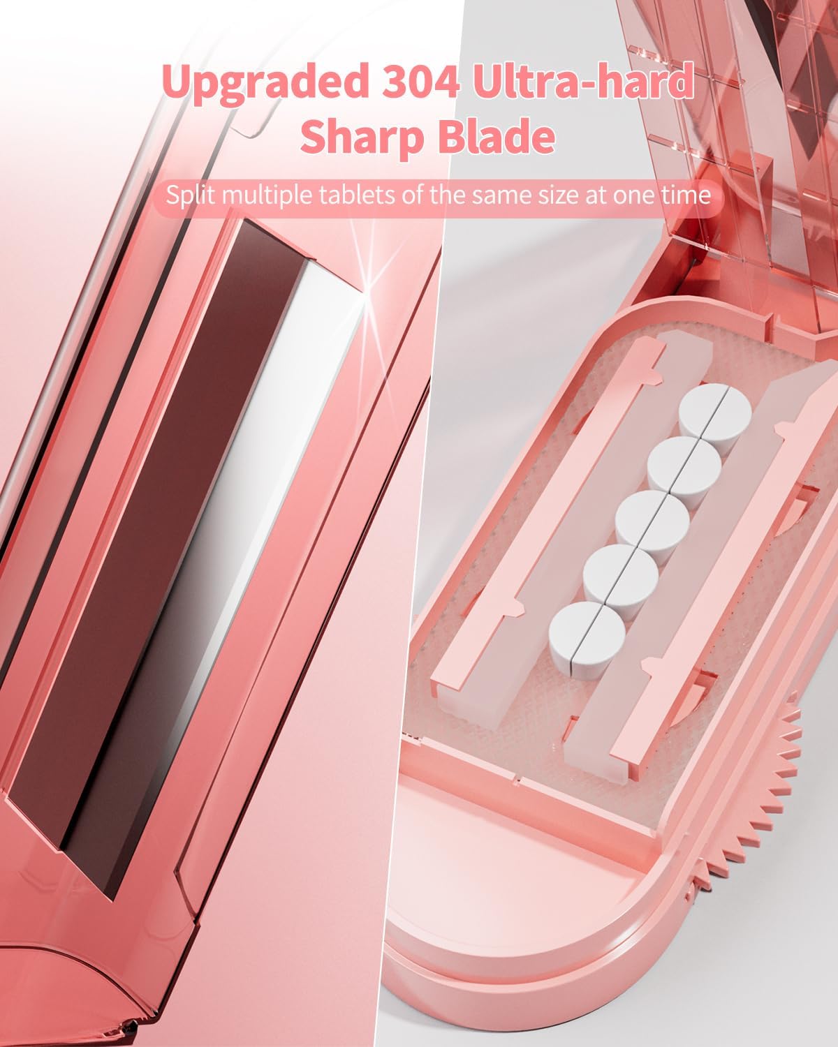Pill Cutter Splitter for Small and Tiny Pills, Pill Splitter Accurately Cuts Multiple Pills at Once for Large and Small Medicines, Sharp Blade with Safety Guard (Pink)