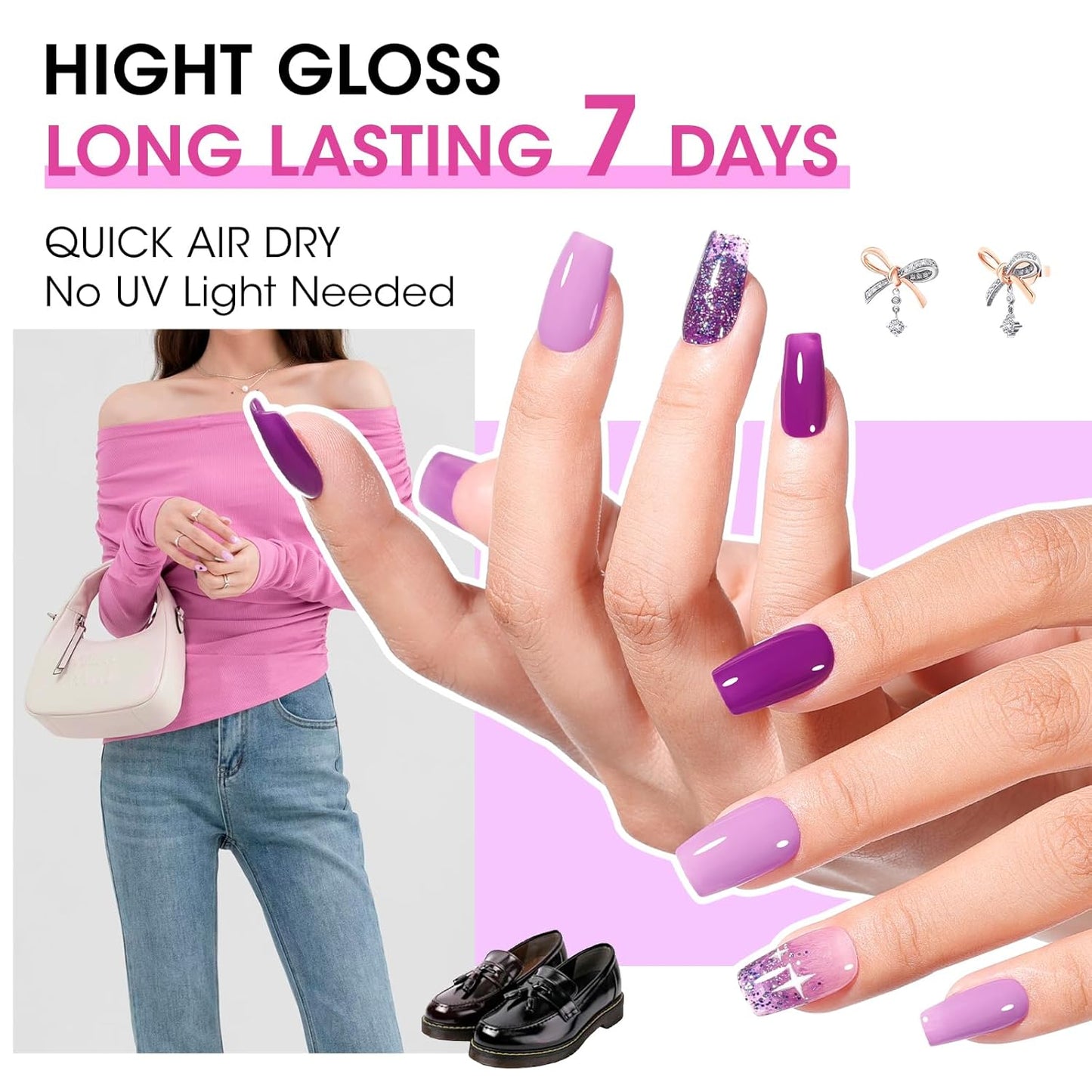 GELLEN Halloween Purple Nail Polish with Base Top Coat, 4-Color Fall Winter Regular Nail Polish Air Dry for Finger Toe Nails Home Salon Women Girls Gifts, Not UV Gel, Hema Free, Non Toxic, TPO Free