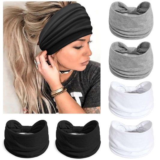 Wide Headbands for Women Knotted No Slip Head Bands Soft Turban Headband Hair Accessories Boho African Solid Color Head Wraps for Women Yoga Workout Pack of 6