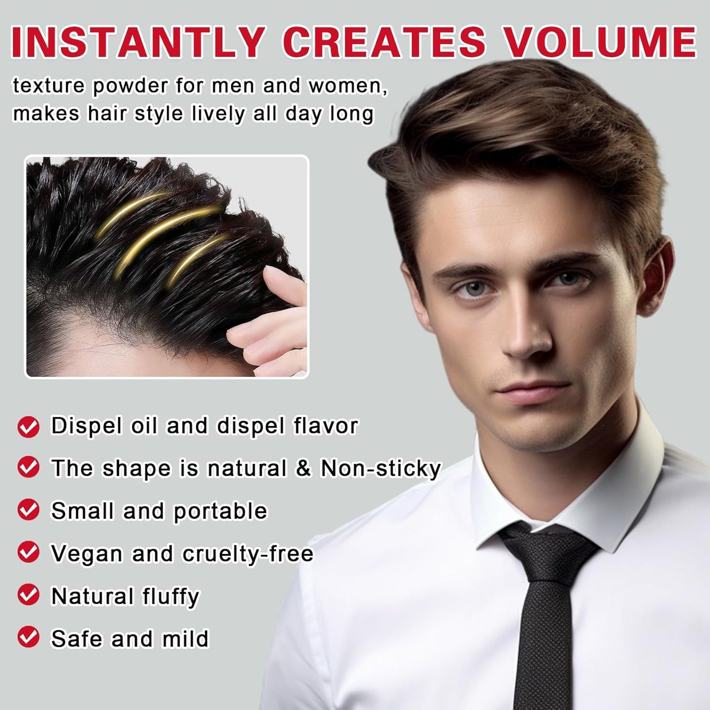 DAMUSI Hair Texture Styling Powder for Men & Women, Mattifying Hair Texturizing Volume Powder with Matte Finish, Strong Hold, Easy to Apply for All Hair Styles 0.52 Oz(Pack of 3)