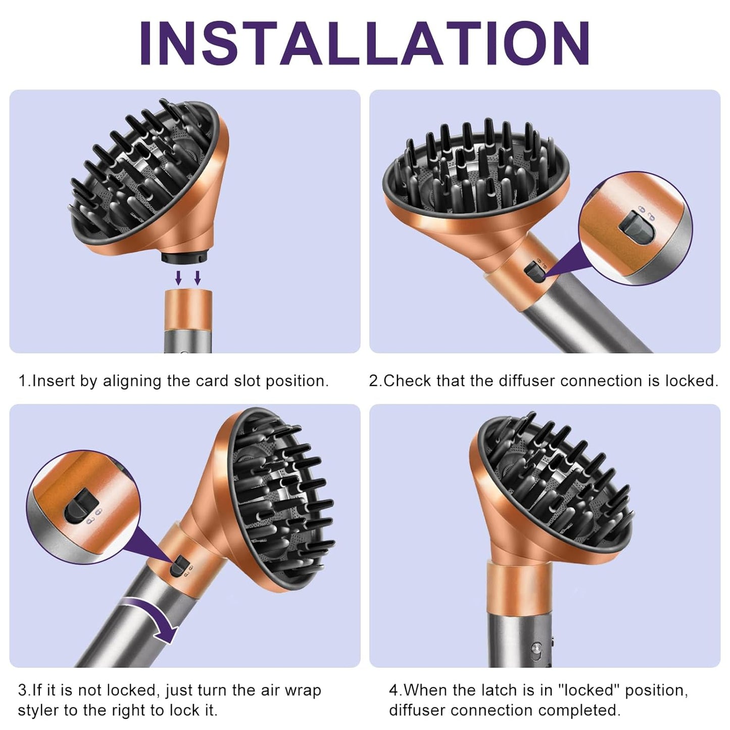 Large Diffuser Attachment for Dyson Airwrap, Converts to Hair Dryer for Faster Drying & Frizz Reduction, Heat-Resistant Nozzle for Curly Hair, Gold