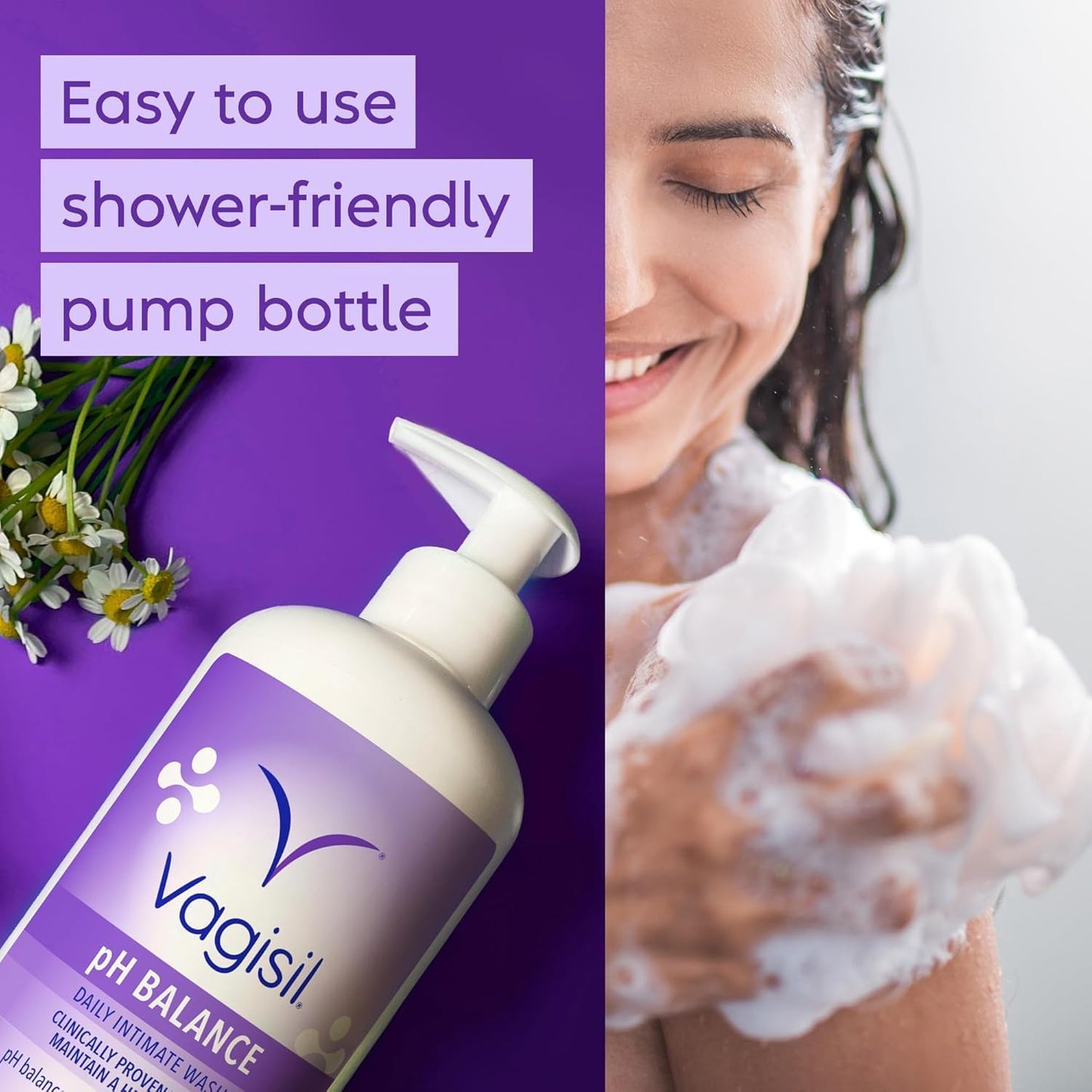 Vagisil Feminine Wash for Intimate Area Hygiene, pH Balance, Gynecologist Tested, Hypoallergenic, 16.9 oz with Pump (Pack of 2)