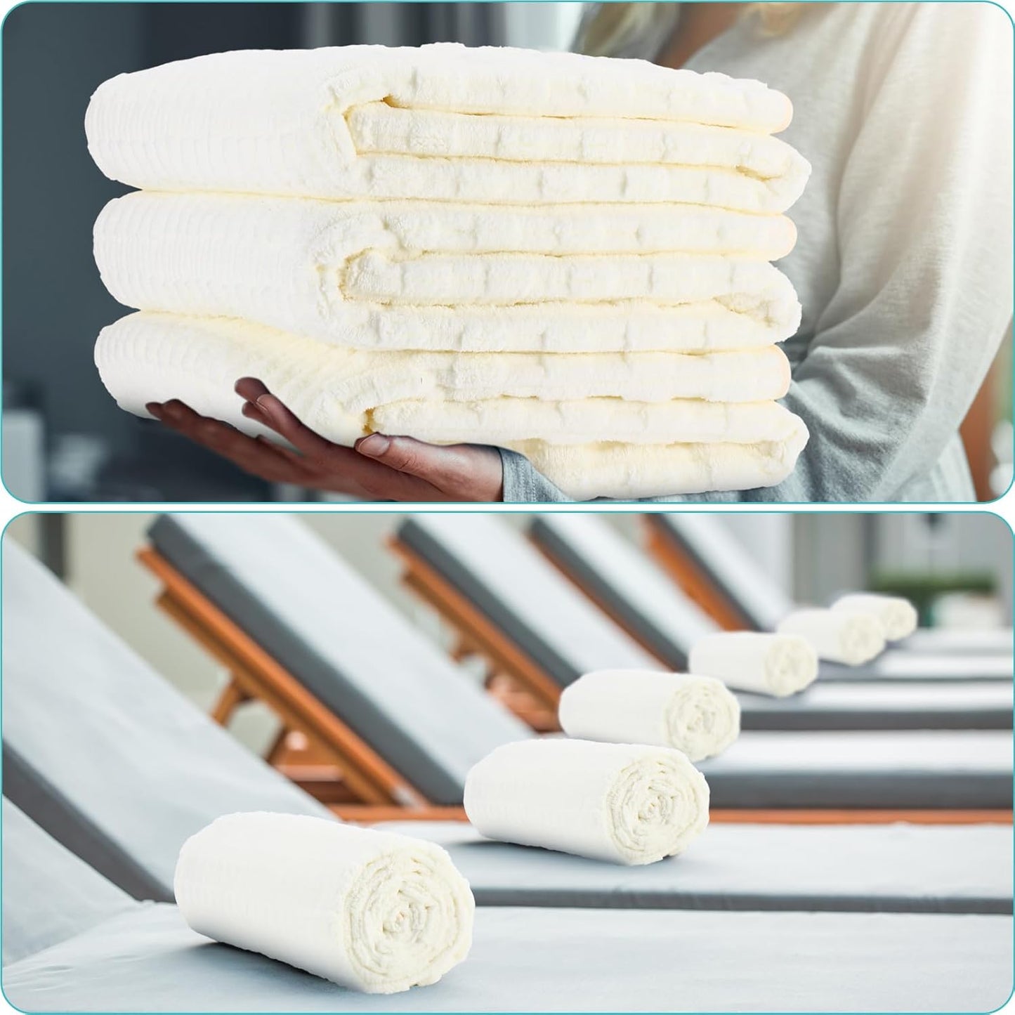 8 Pack Microfiber Bath Towels Bulk 27'' x 60'' Oversized Size Bath Towel Highly Absorbent Extra Large Soft Drying for Shower Beach Salon Winter Sport Spa Gym (Slub Velvet,White)