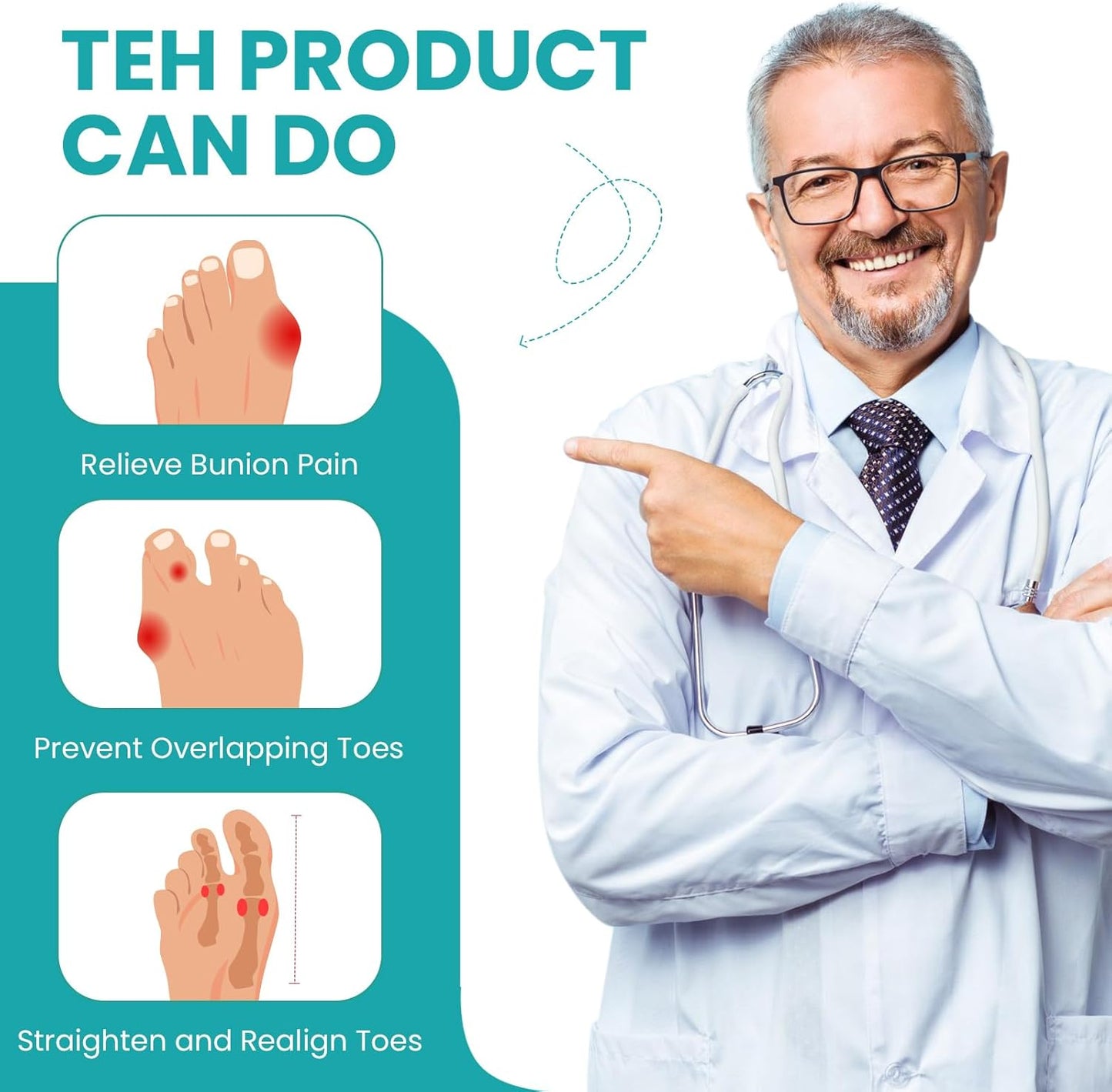 Hammertoe Corrector for Women - Soft Gel Toe Straighteners - Realign Bent, Curled, Crooked, Claw, Bunion, Hammer Toes - Toe Corrector for Men（8 Count, Large, White）