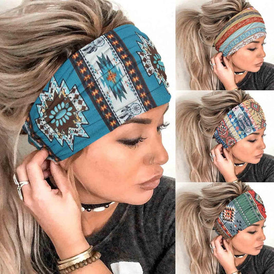 Olbye Boho Headbands Women Wide Head Bands Turban Elastic Nonslip Hairbands Workout Yoga Hair Scarfs Running Sweatband African Bohemian Head Wraps Fashion Hair Accessories for Women (G-Printing)