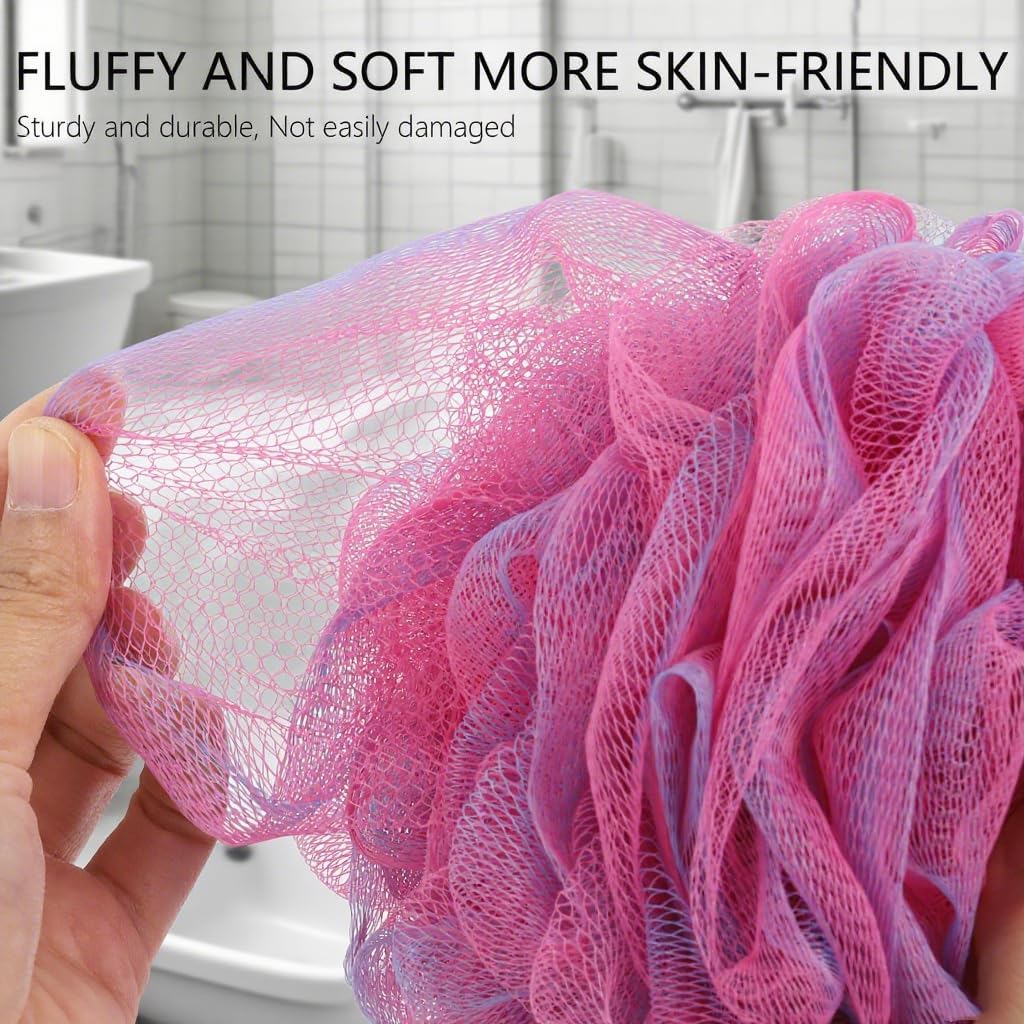 BTYMS XXL Large Loofah Bath Sponge 100g/pc, Exfoliating Mesh Pouf Bath Scrunchies Shower Puffs - Pack of 4