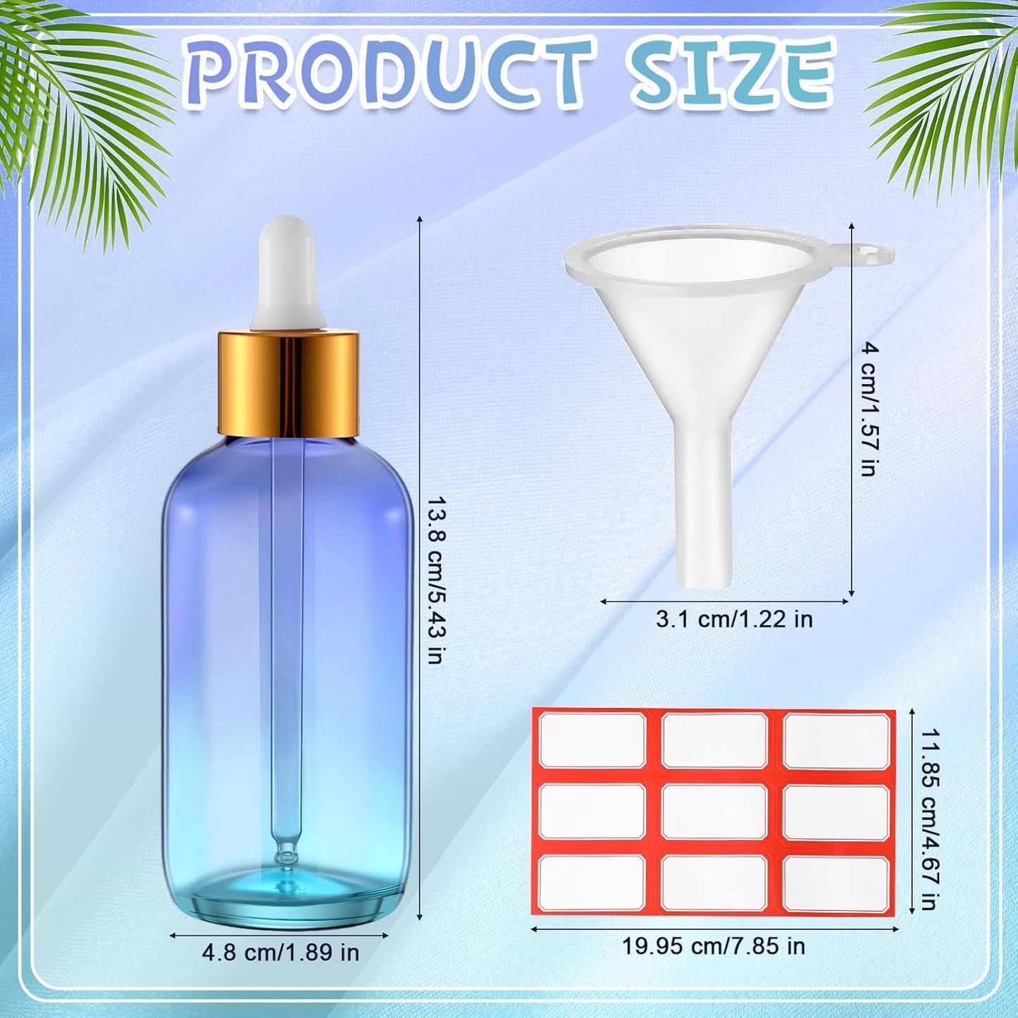 Dandat 50 Pack 4 oz Glass Dropper Bottles Leakproof 120 ml Glass Tincture Bottles with Eye Droppers, 4 Funnels, 54 Labels for Essential Oil Perfumes Hair Oil(Blue Gradient)