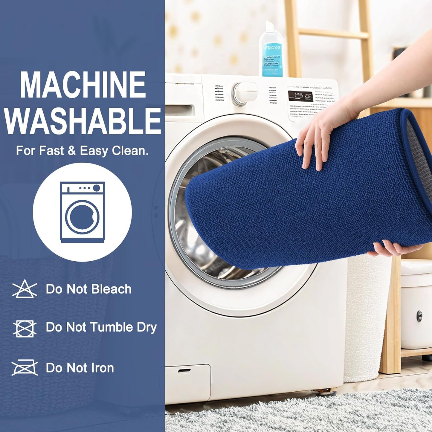 OLANLY Thick Memory Foam Bath Mat Rug 47x24, Extra Soft Absorbent Bathroom Rug, Quick Dry Bath Mats, Non-Slip, Machine Washable Carpet for Bathroom, Tub and Shower, Home Decor Accessories, Navy