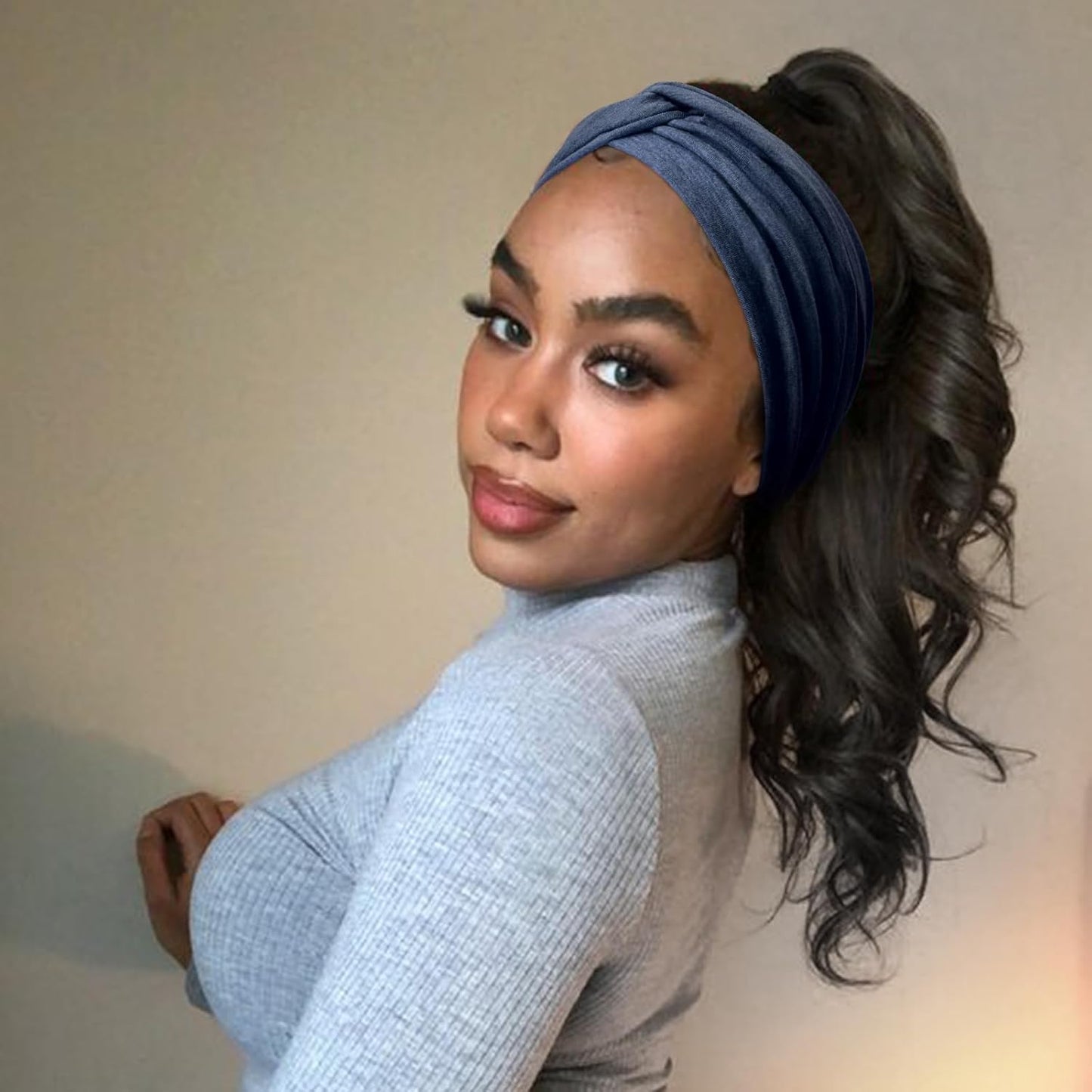 DRESHOW Extra Wide Headbands for Women Cotton Turban Knotted Bandana Head Bands Non Slip Boho Hair Accessories for Sports & Yoga