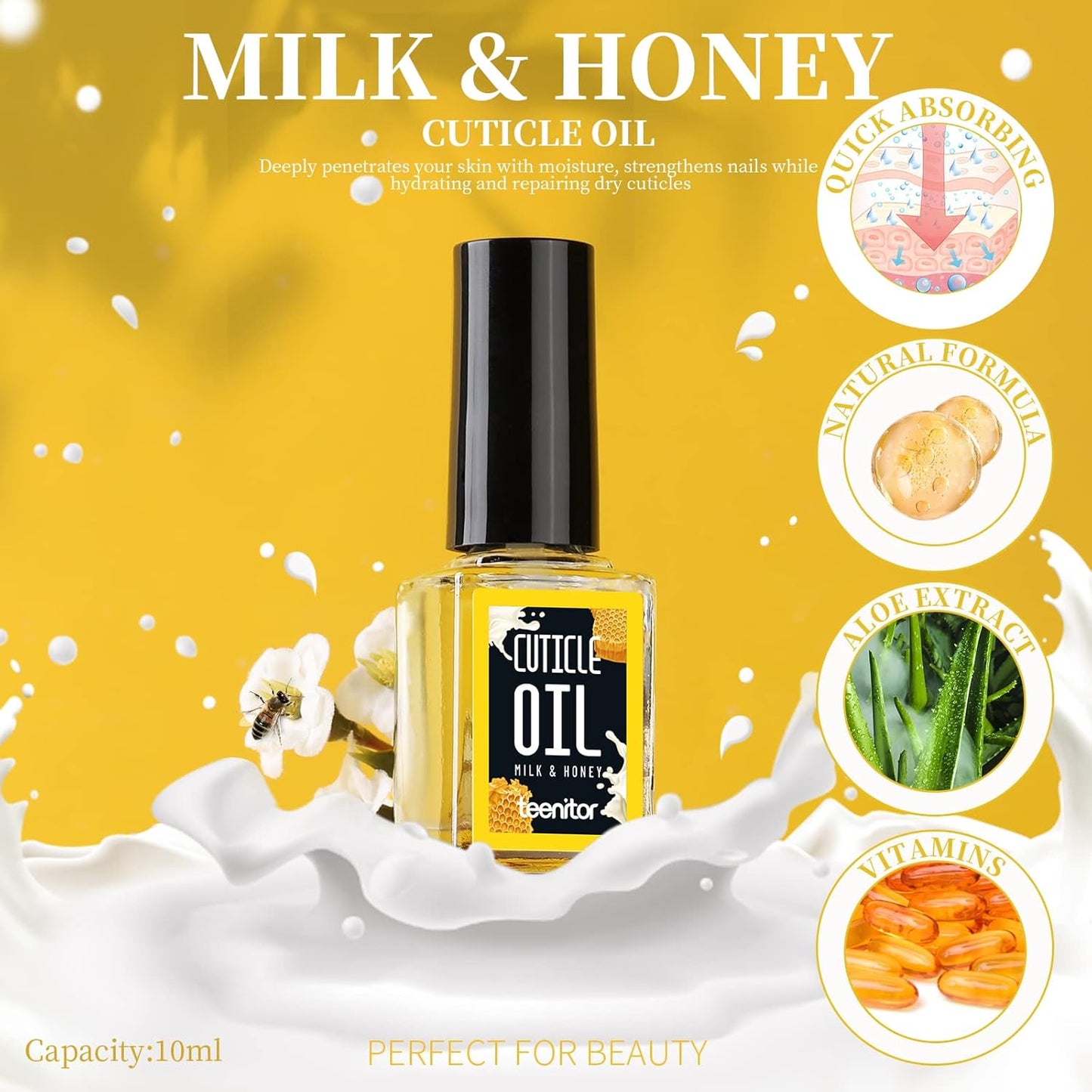 Teenitor Cuticle Remover Cuticle Remover Kit, Nail Care Kit with Cuticle Remover Cuticle Oil Nail File Nail Buffer Cuticle Pusher, Cuticle Peeler Scraper, Manicure Care Tools Milk and Honey