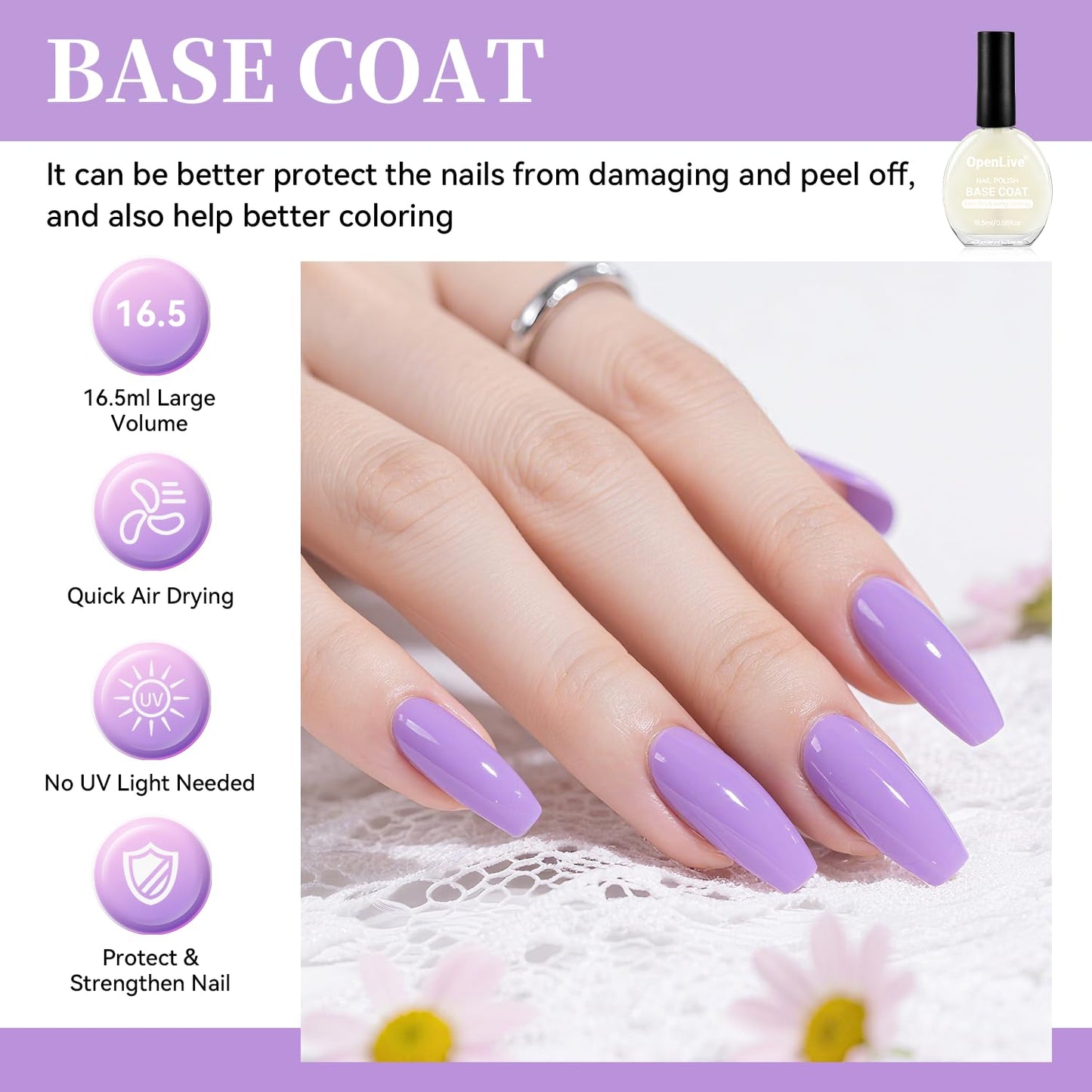 16.5ml Base Coat Nail Polish, Quick Dry Large Volume Base Coat, Color Lock Strengthen Nails for Women Salon DIY Nail Art