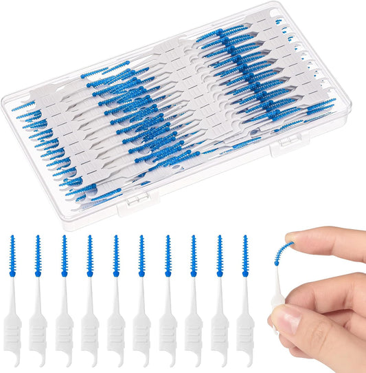 250 Pieces Dental Floss Picks, Silicone Interdental Brushes with Case Dental Brushes Dental Picks Blue Tooth Floss Picks for Teeth Cleaning(Blue)